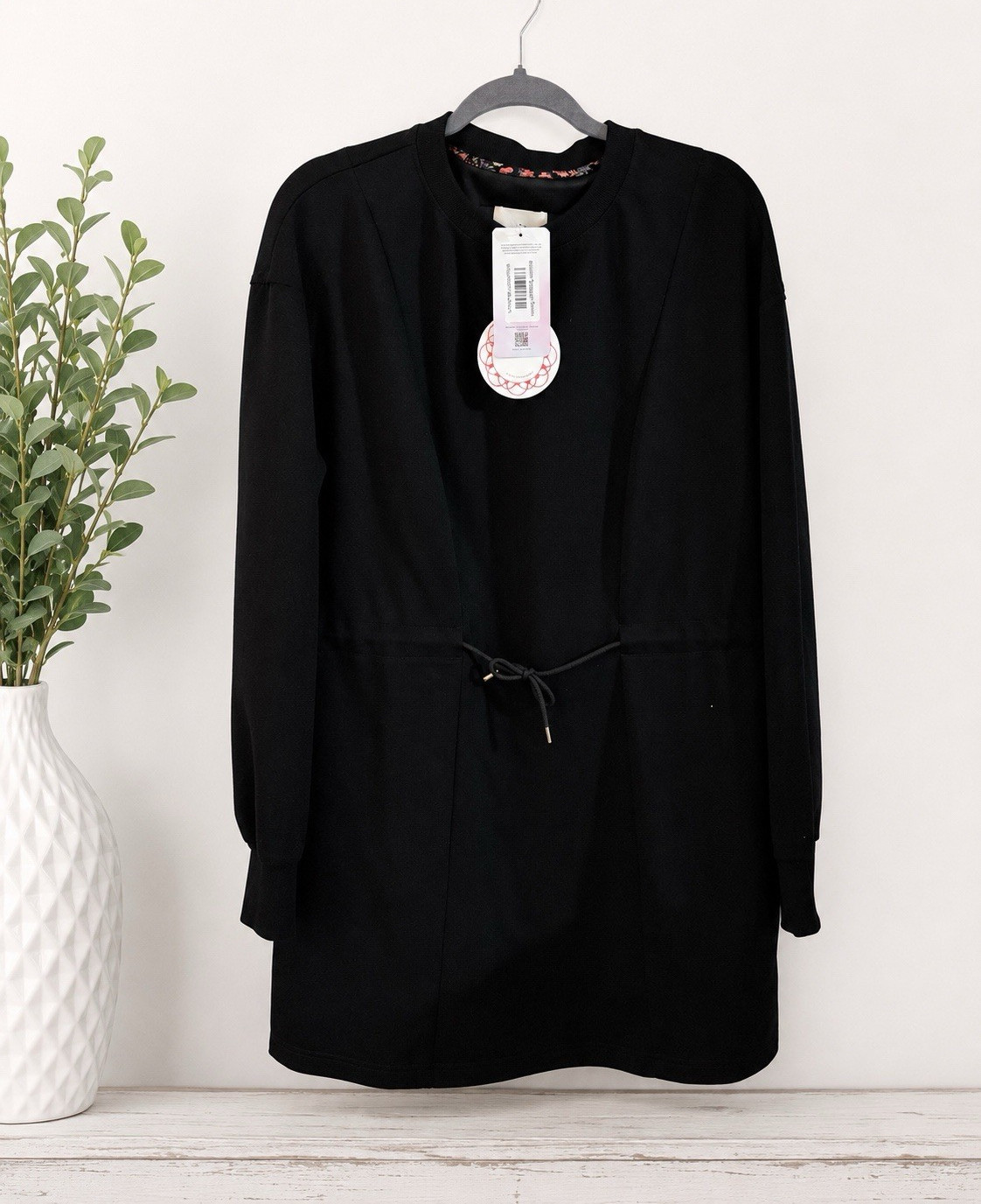 Umgee Black Long Sleeve Tie Waist Sweatshirt Dress NWT Large