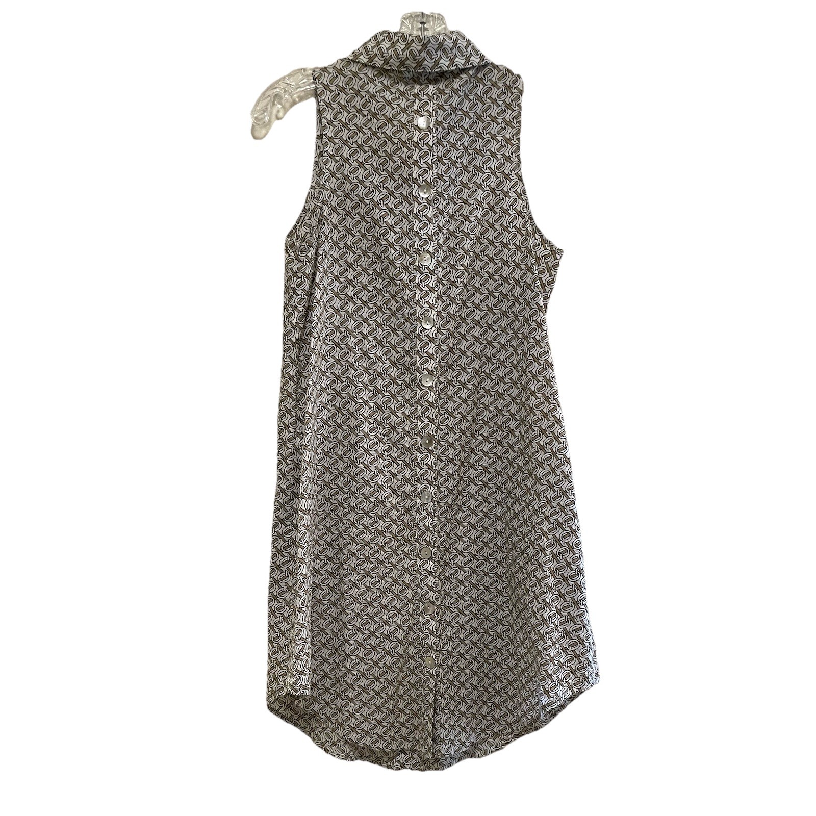 BOHO CHIC Cream/Tan Weaved Print Shirt Hem Collared Sleeveless Shirt Dress Sz XS