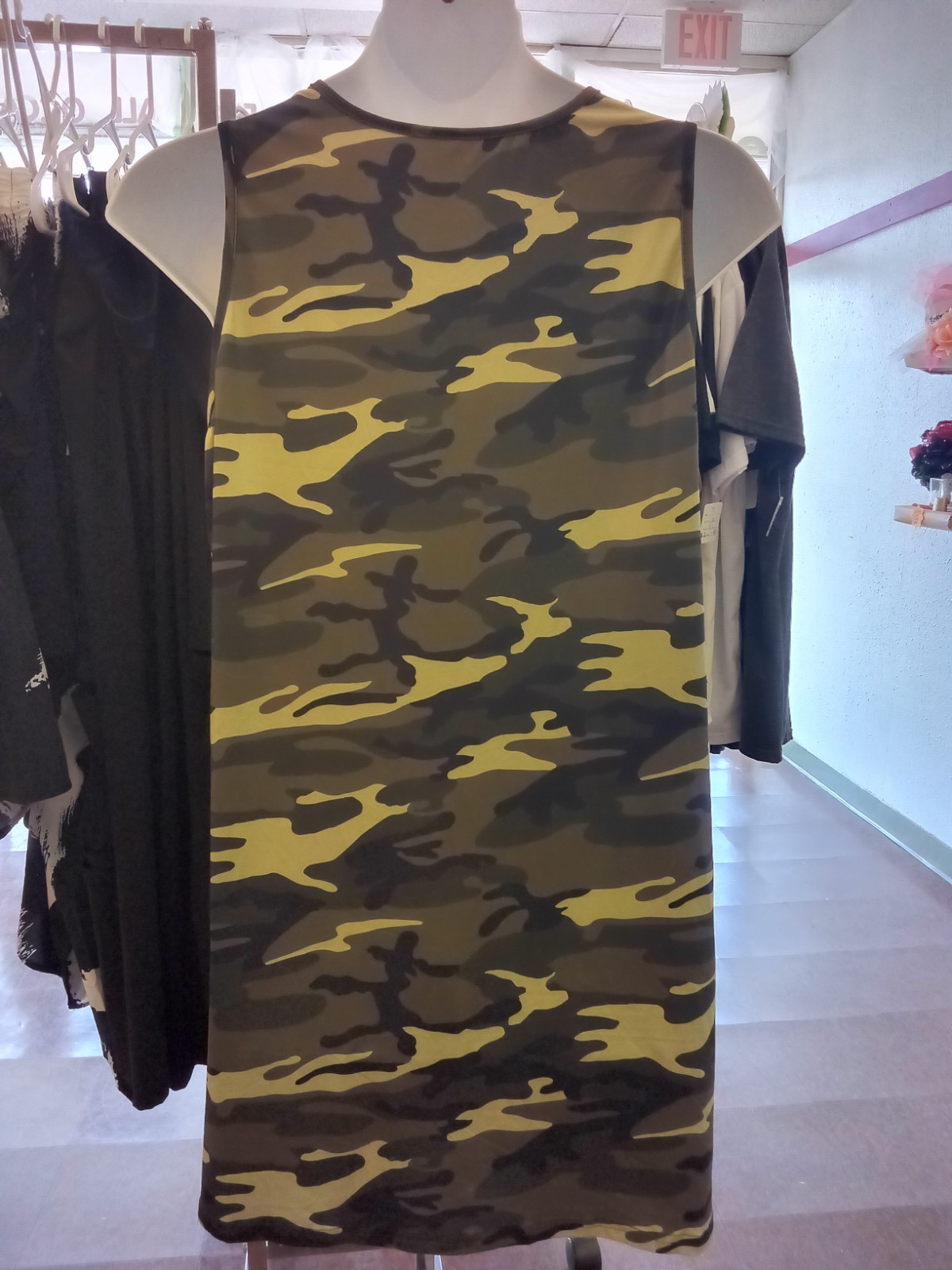 New Women’s Plus Size Green Camo & Letter Print Tank Casual Sleeveless Dress