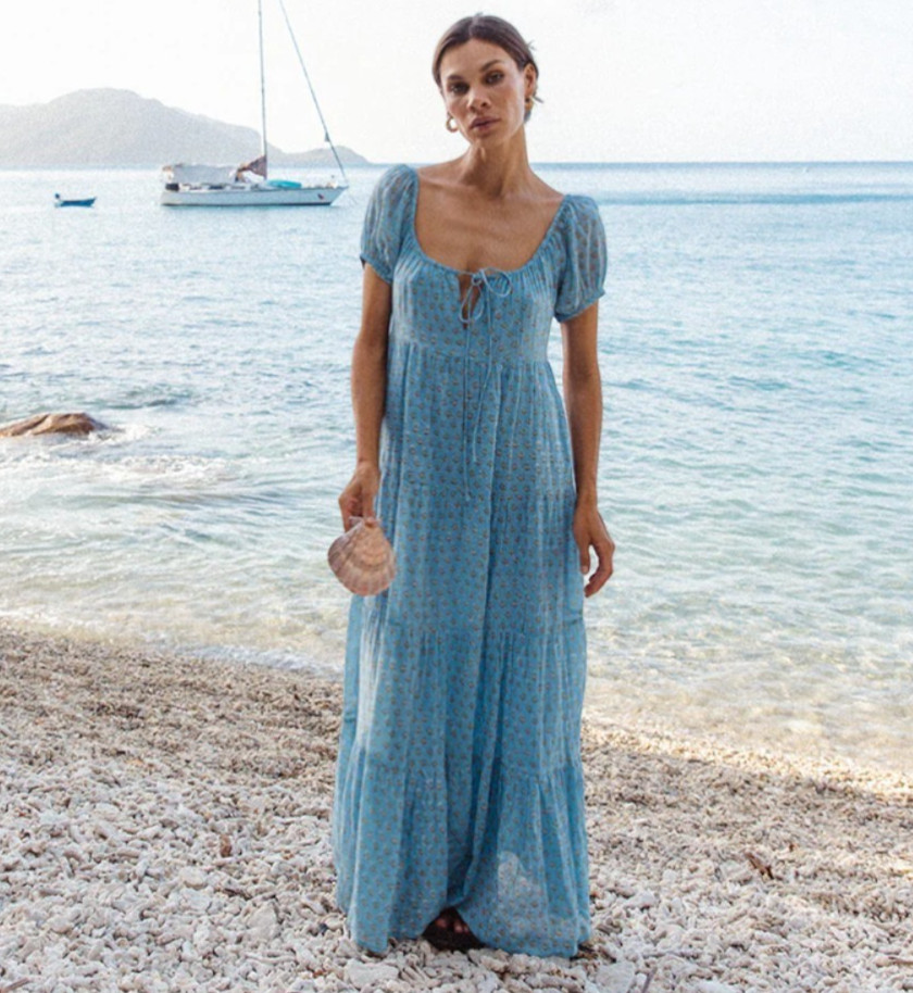 Daughters of India Sita Maxi Dress Size L AU 12-14 US 8-10 Bluebell Floral Print