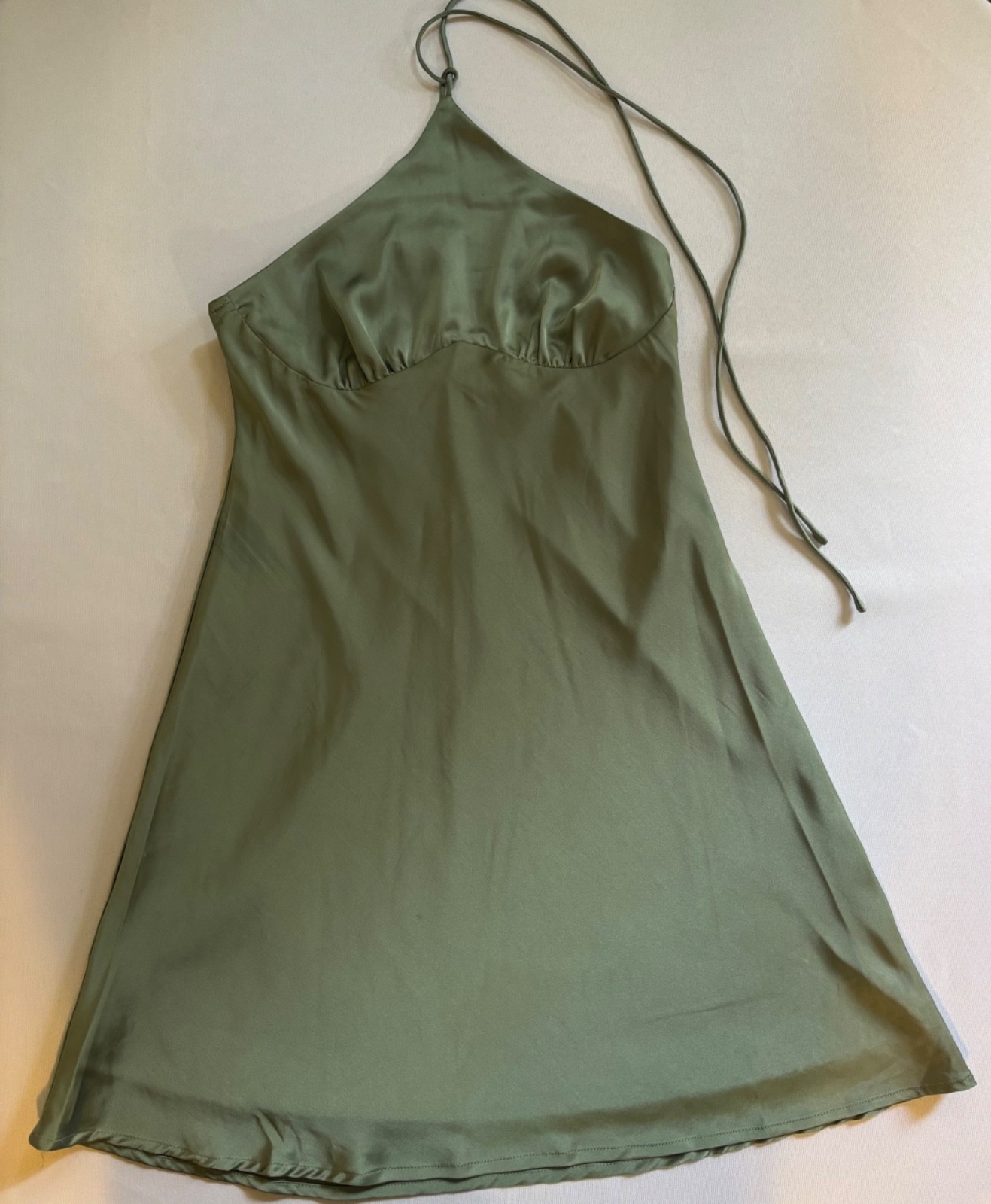 Olive Green Satin Dress Sleeveless A-Line Slip Party NWT Size S Vanilla Sky