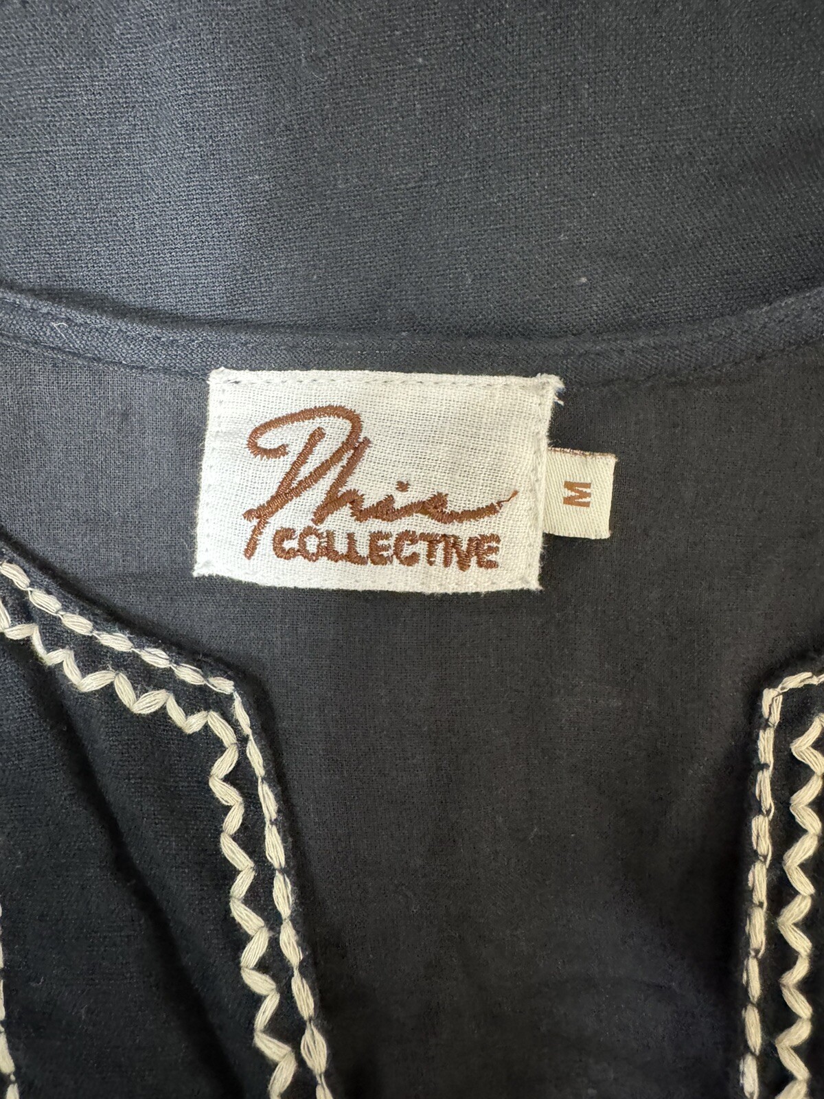 Phie Collective Arizona Black Embroidered Boho Tunic Dress Women’s Medium