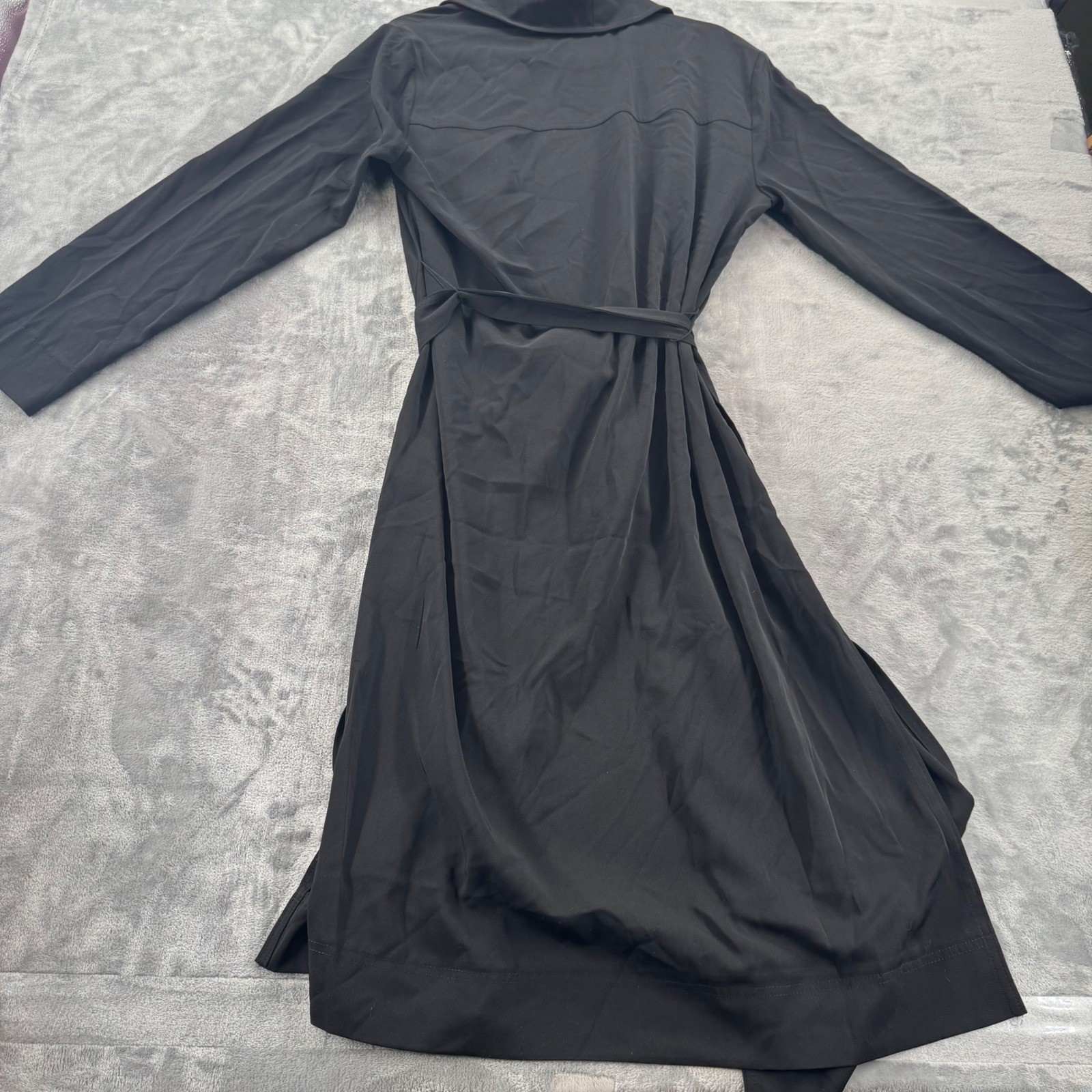 Dennis by Dennis Basso Black Long Sleeve Wrap Dress Shawl Collar Midi Small