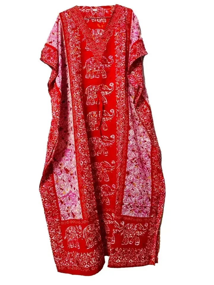 Red-Long-Kaftan-dress-Hippy-Boho-Maxi-Long-Size-Women-Caftan-Tunic-Dress-Night