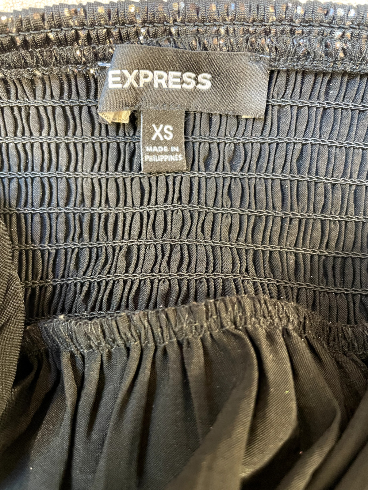 Express Black Shimmer Metallic Zebra Pattern Strapless Dress Size XS With Ties