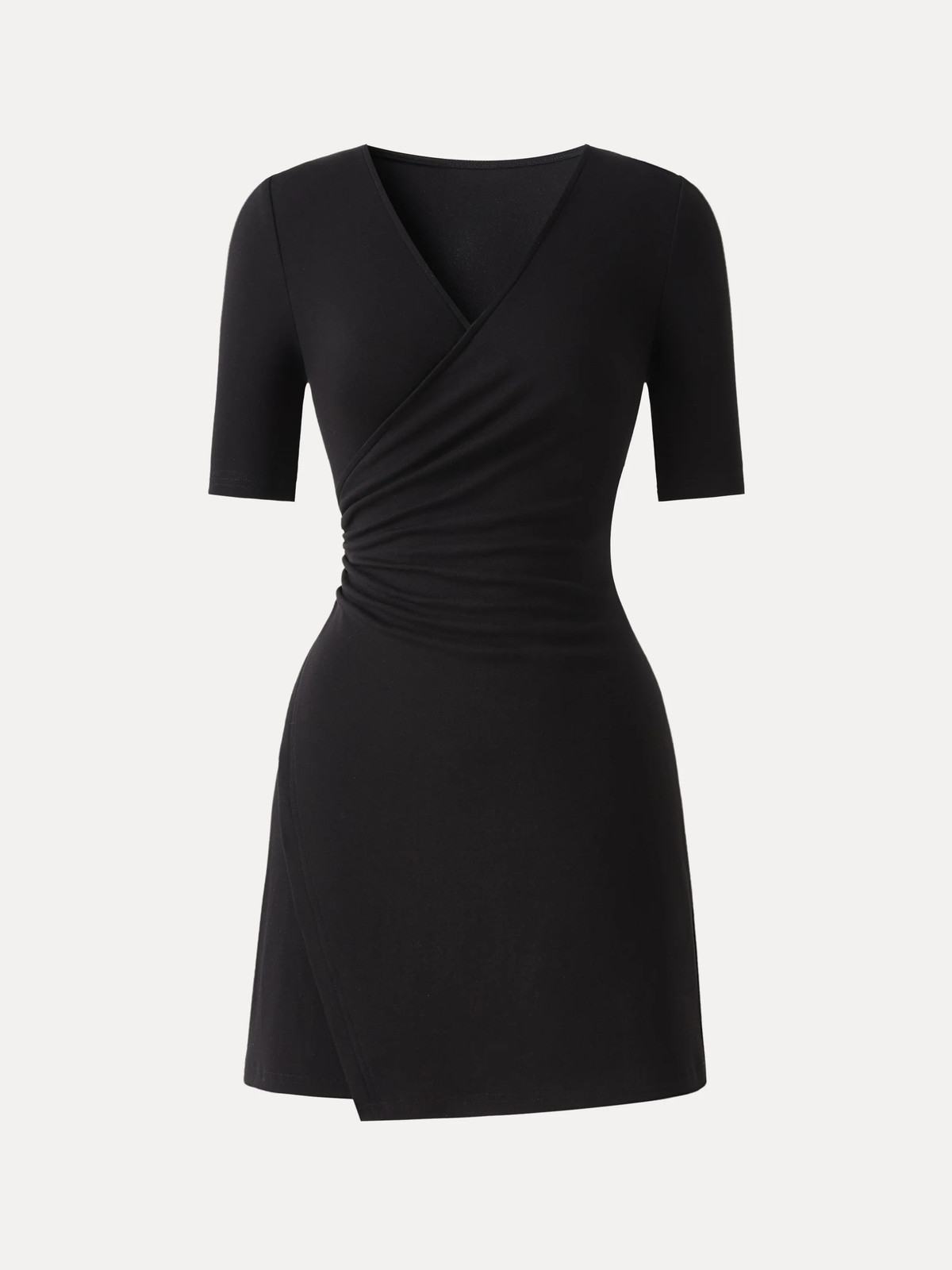 OGL Surplice Ruched Fit Flare Mini Dress Elegant Party Style