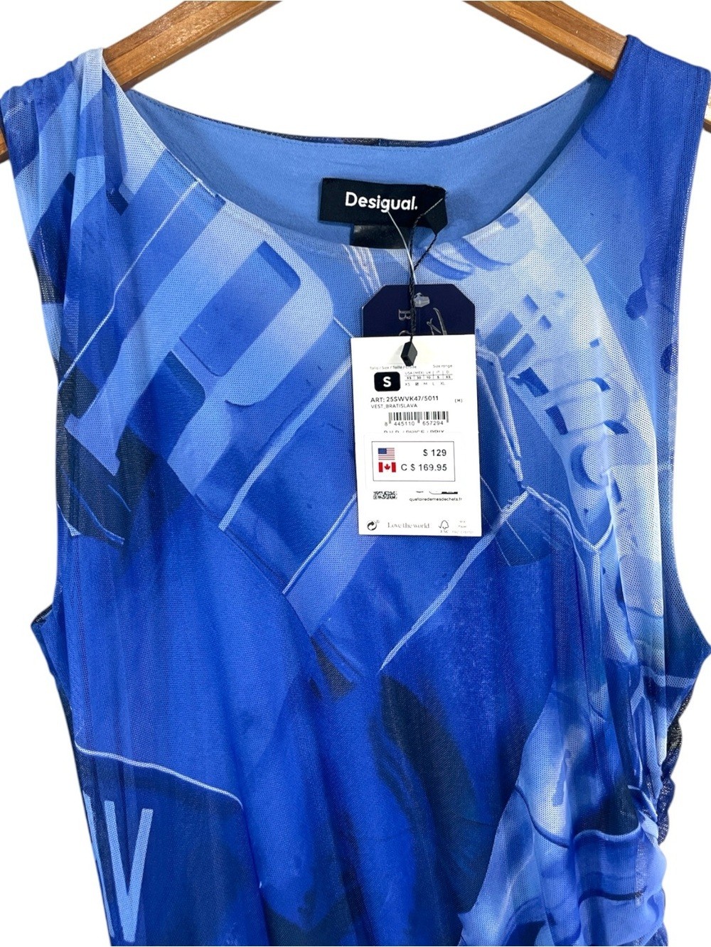 NWT Desigual Draped Mini Length Blue Arty Fitted Dress Size Small