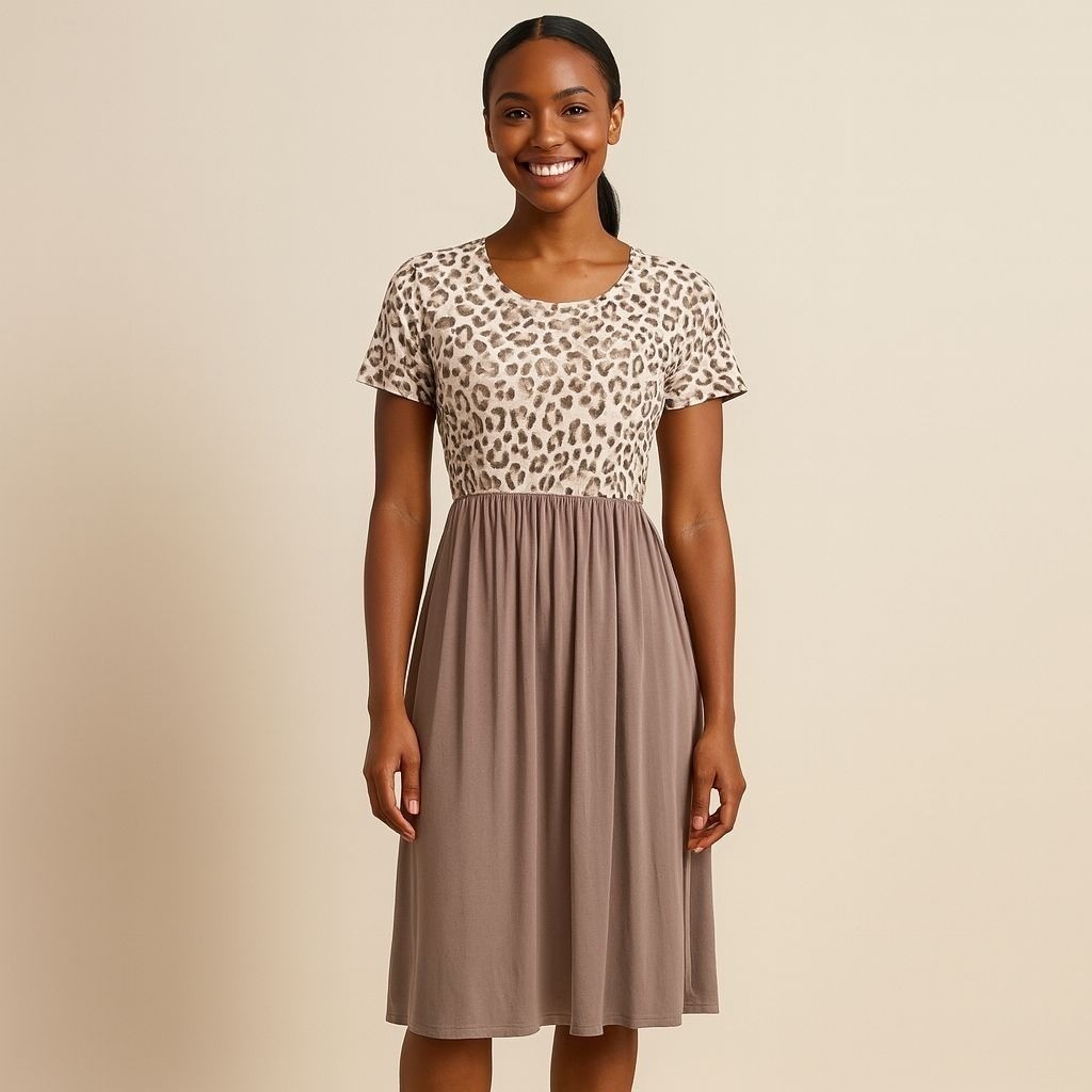 7th Ray Leopard Print Midi Dress Small Tie Back Pockets Cottagecore NWOT USA