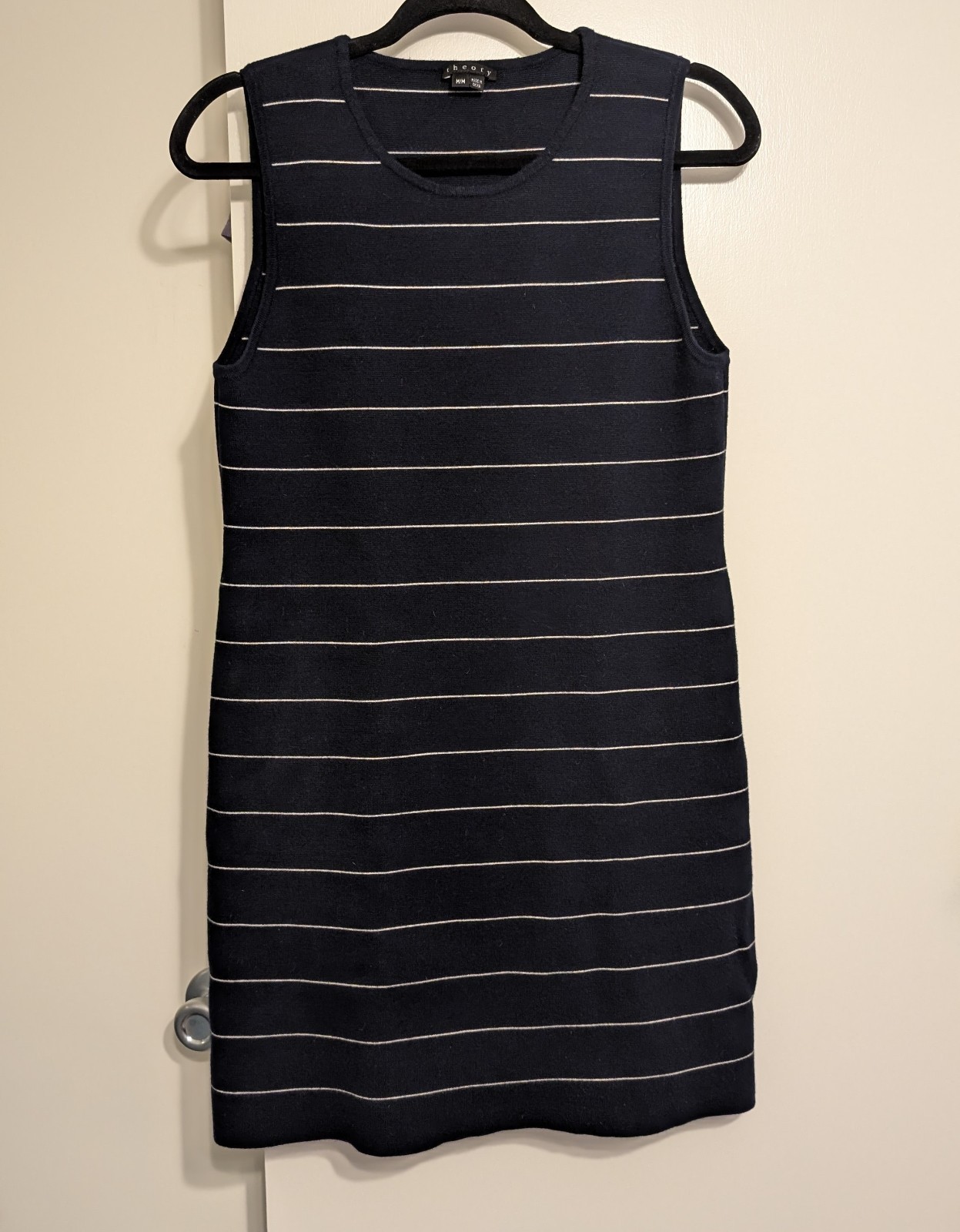 Theory Striped Mini Tank Dress S Navy Blue White Knit Wool Blend Nautical Preppy