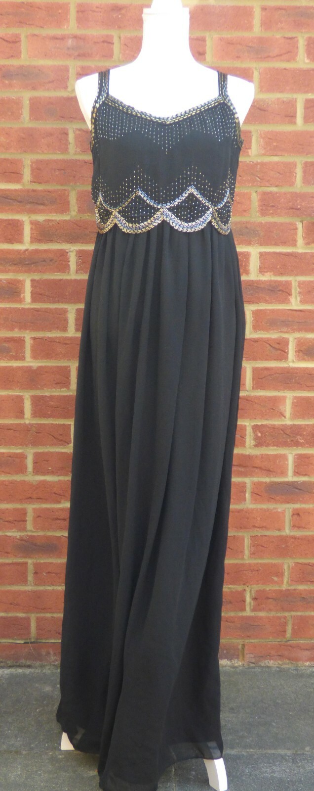 BNWT Womens Little Mistress Black Embellished Beaded Ballgown Prom Maxi Dress 12