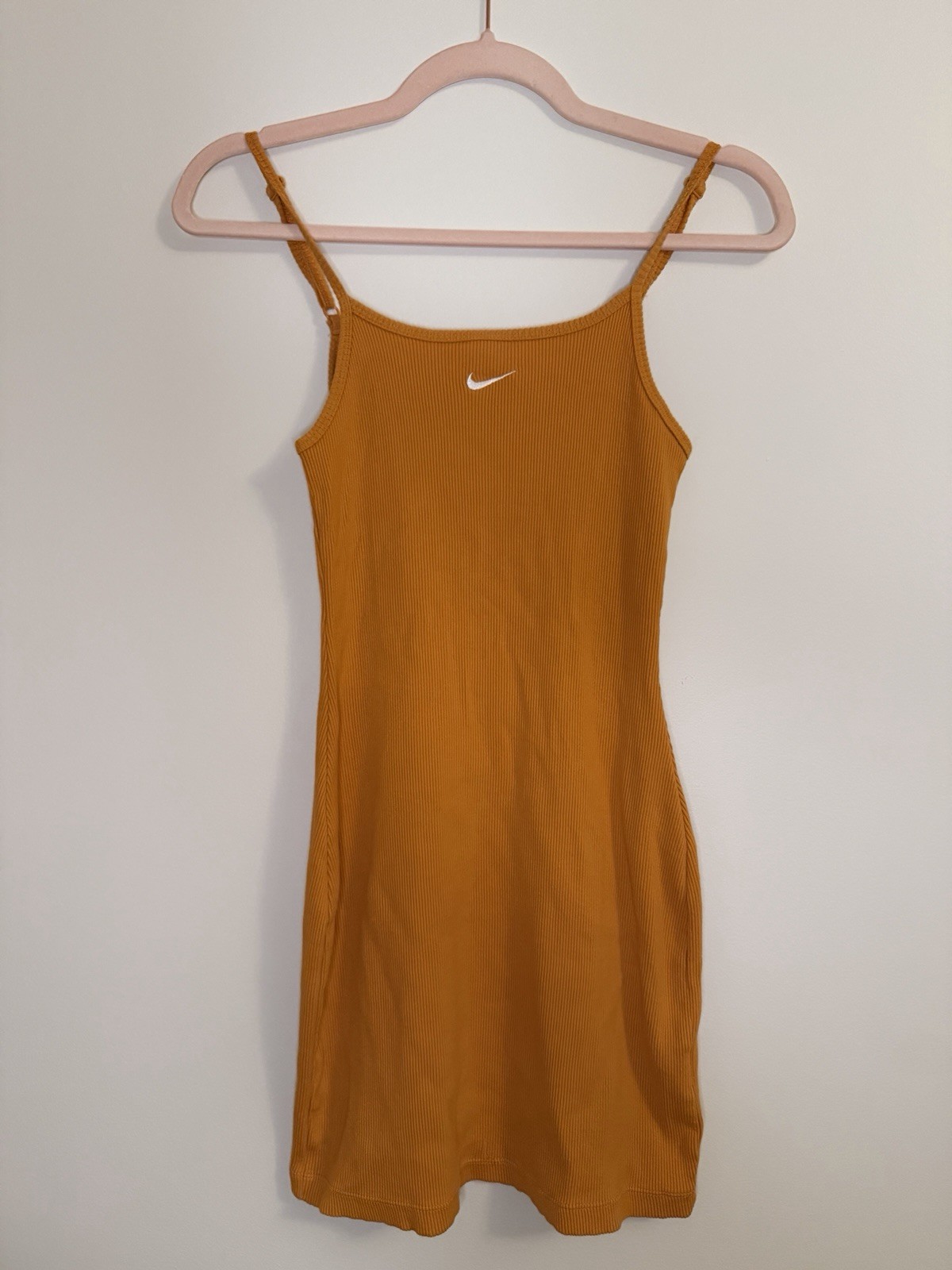 Nike Sportswear Essential Ribbed Mini Bodycon Dress Mustard XS