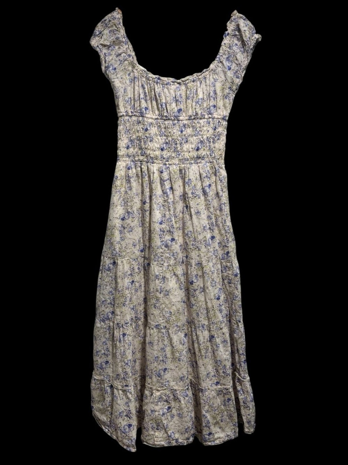 Sim and Sam Boho Smocked Ruffle Swirl Maxi Dress | Medium