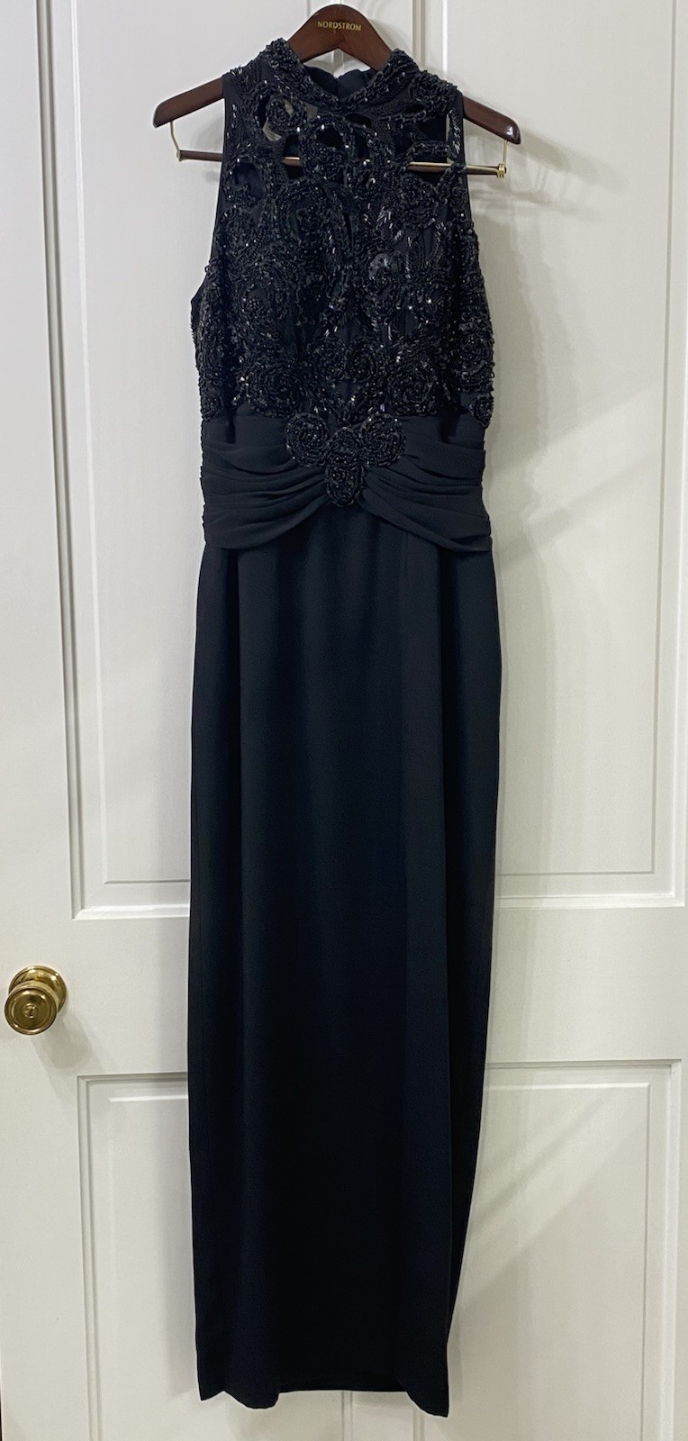 Cassandra Stone Vintage Y2K Beaded Sequin Halter Gown High Slit Prom Pageant, 8