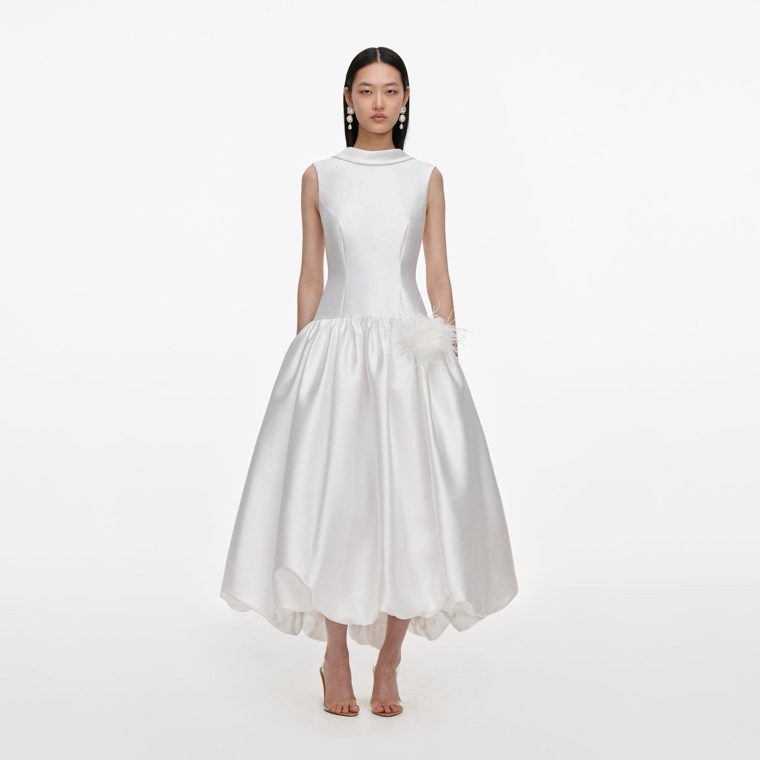 Self Portrait WHITE TAFFETA BUBBLE HEM MIDI DRESS $ 780 Size US 10 UK 14