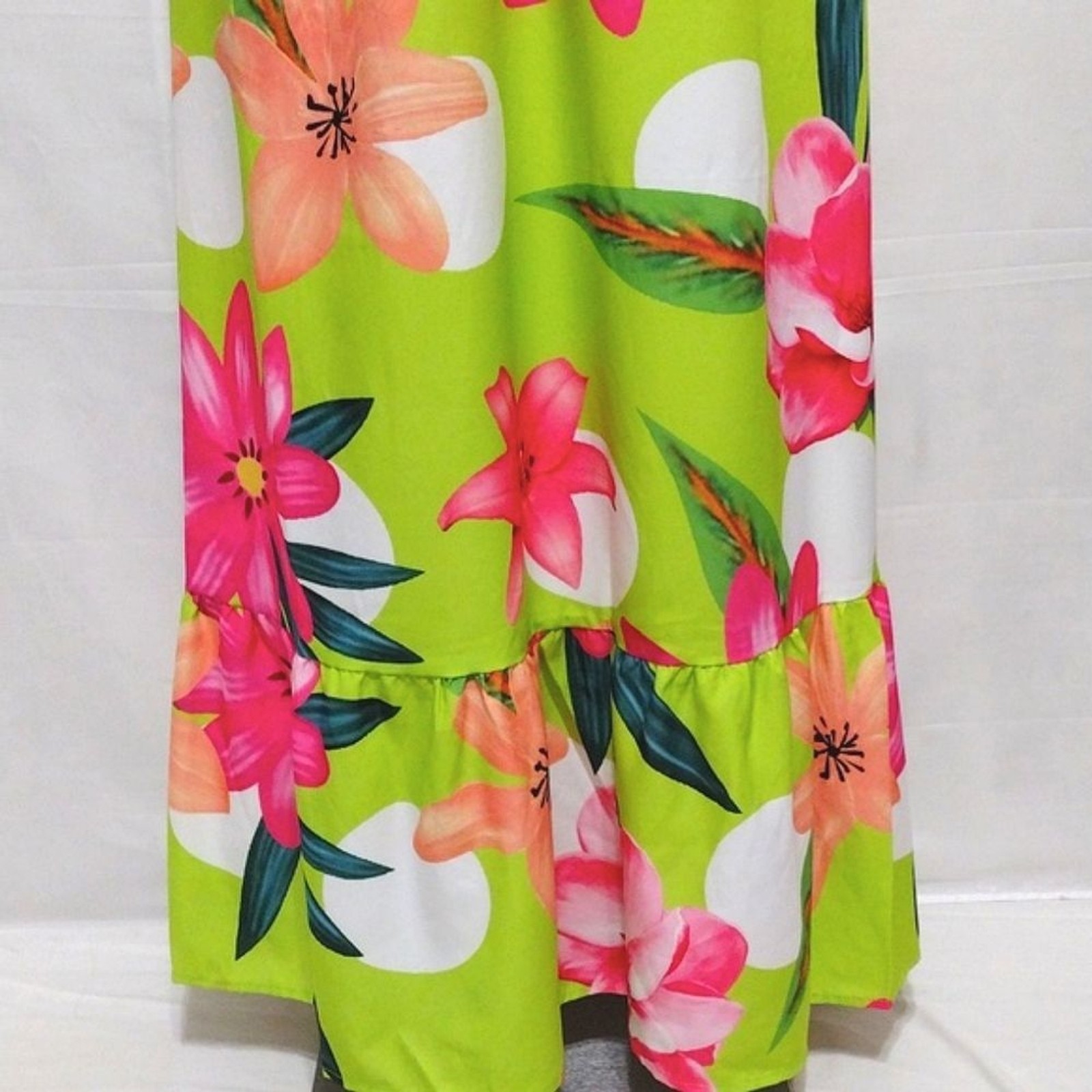 ChicMe Tropical Floral Maxi Dress Small Ring Front Cutout Open Back Double Slit