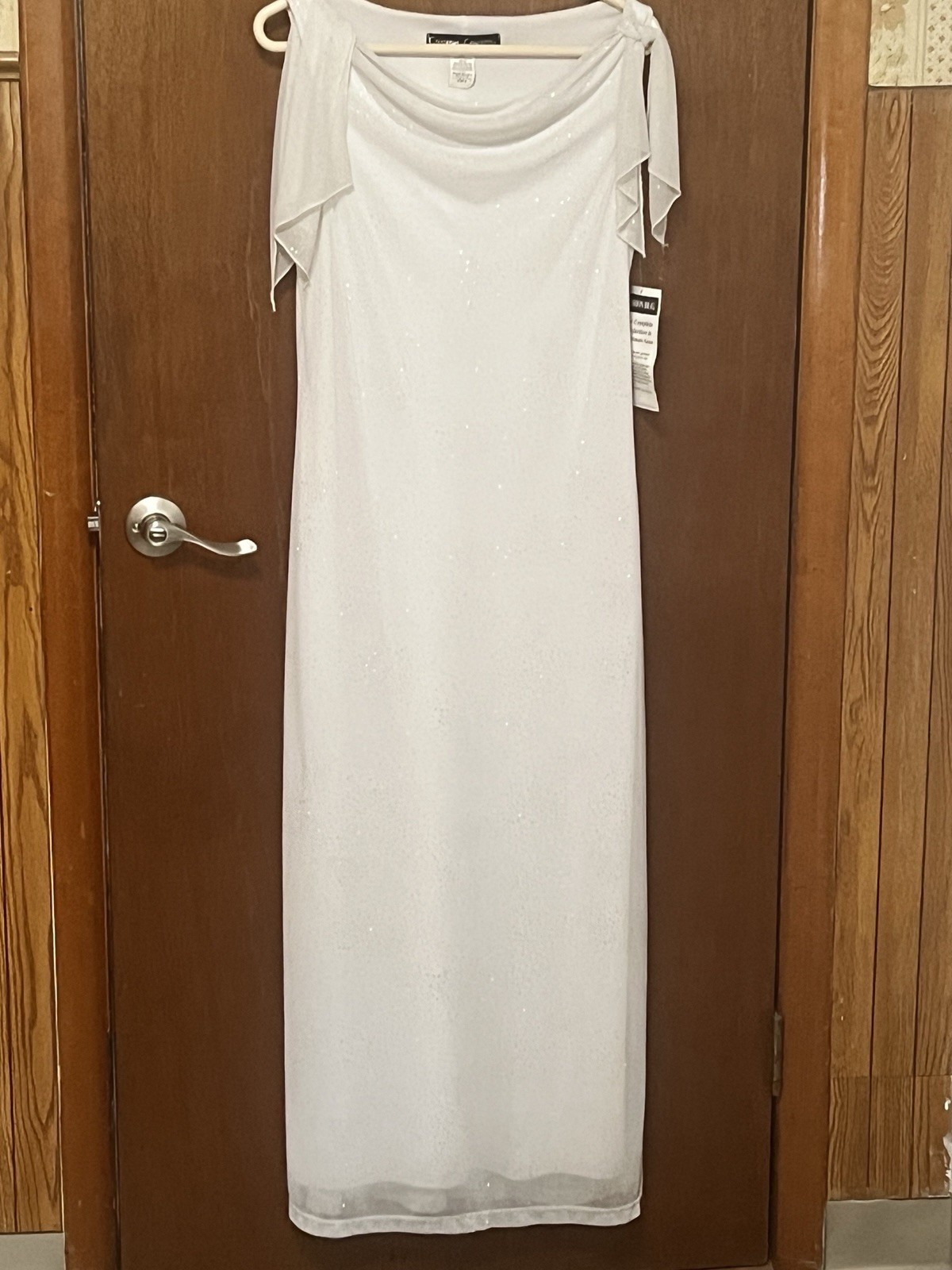 Vintage Full Length White Dress Sleeveless With Ties Lined Sparkles Size 8 NWTAG