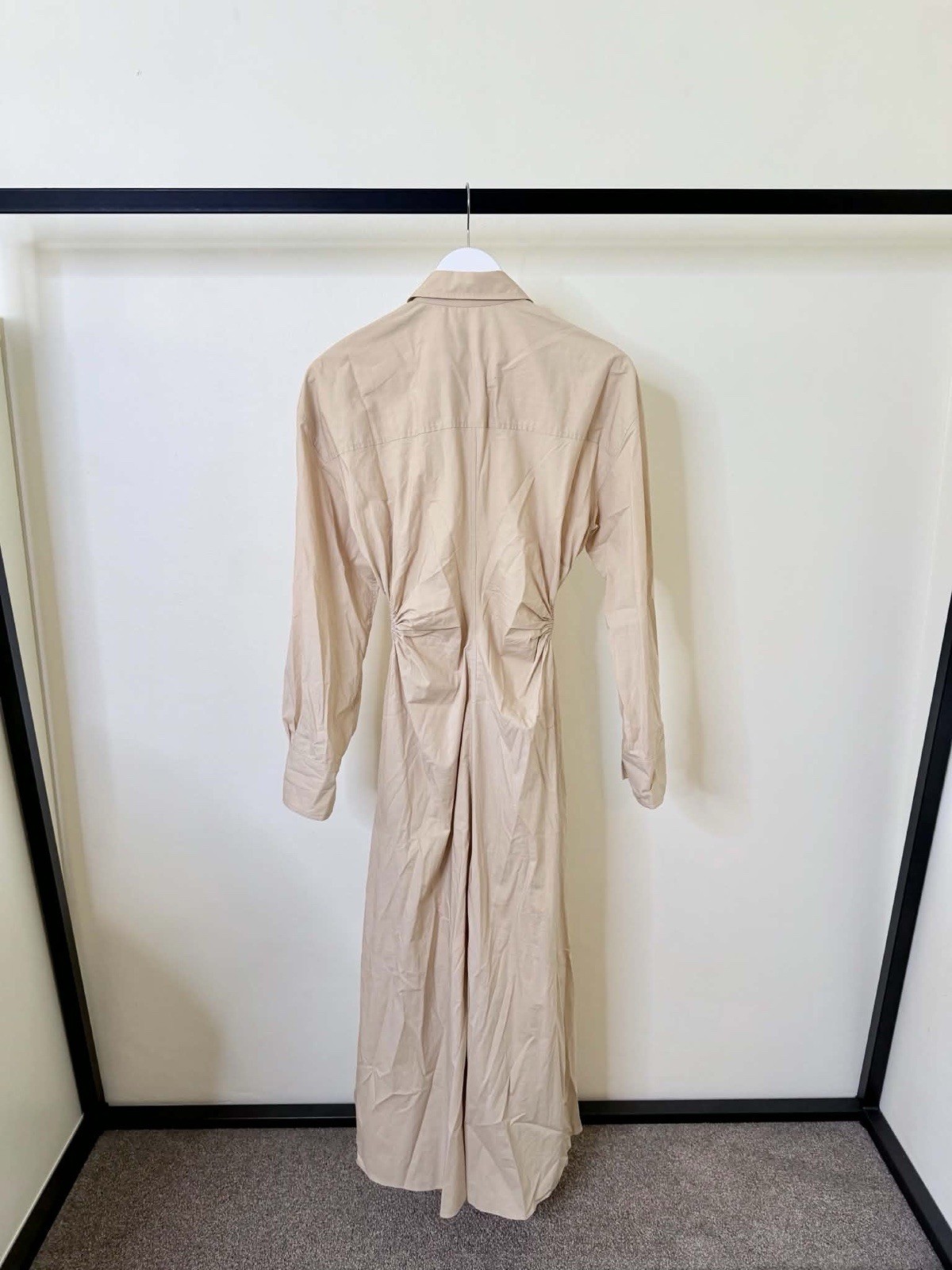 Scanlan Theodore Parachute Cotton Cut Out Shirt Dress Beige Midi Size 8