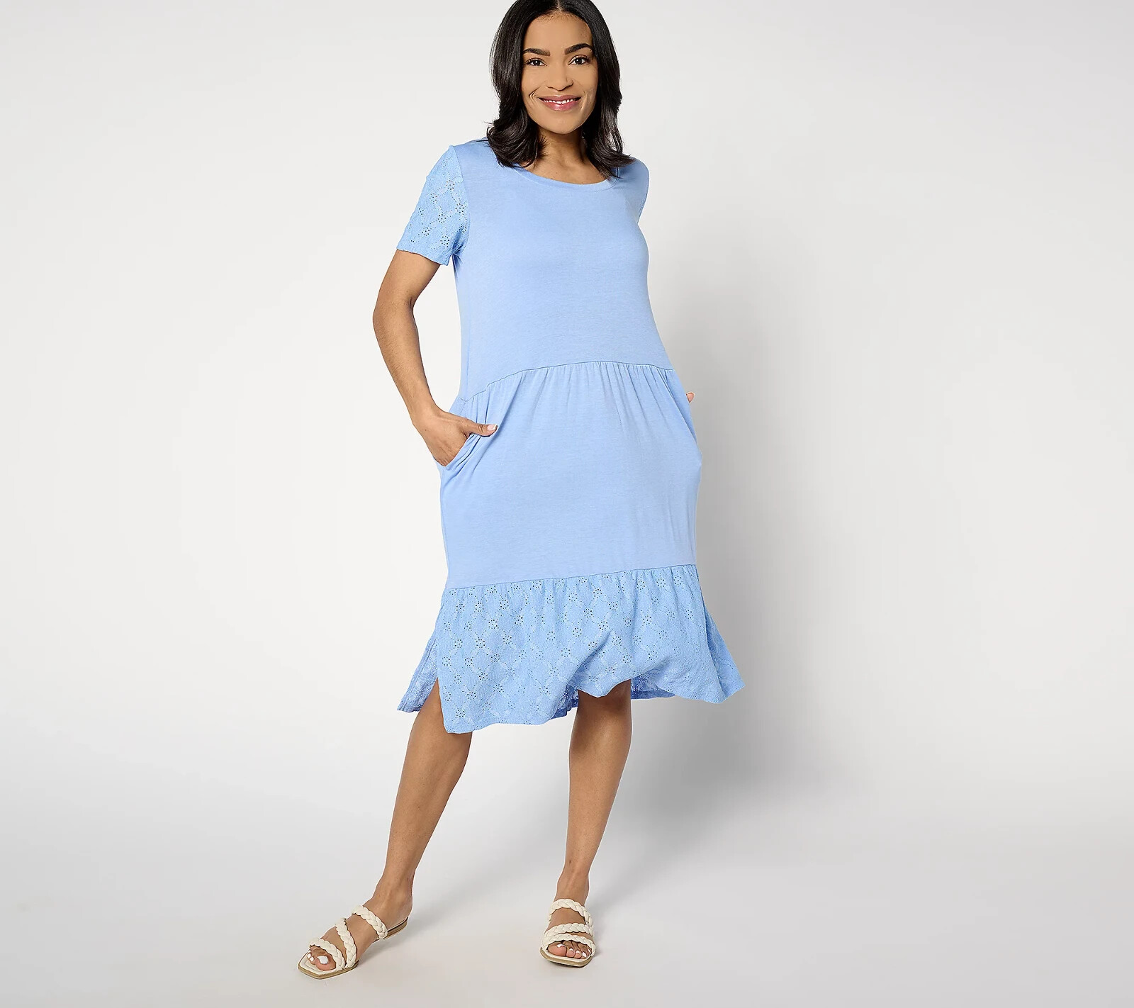 Cuddl Duds Classic Jersey Eyelet Sleep Dress Eyelet Detail-Blue-Large-A630228