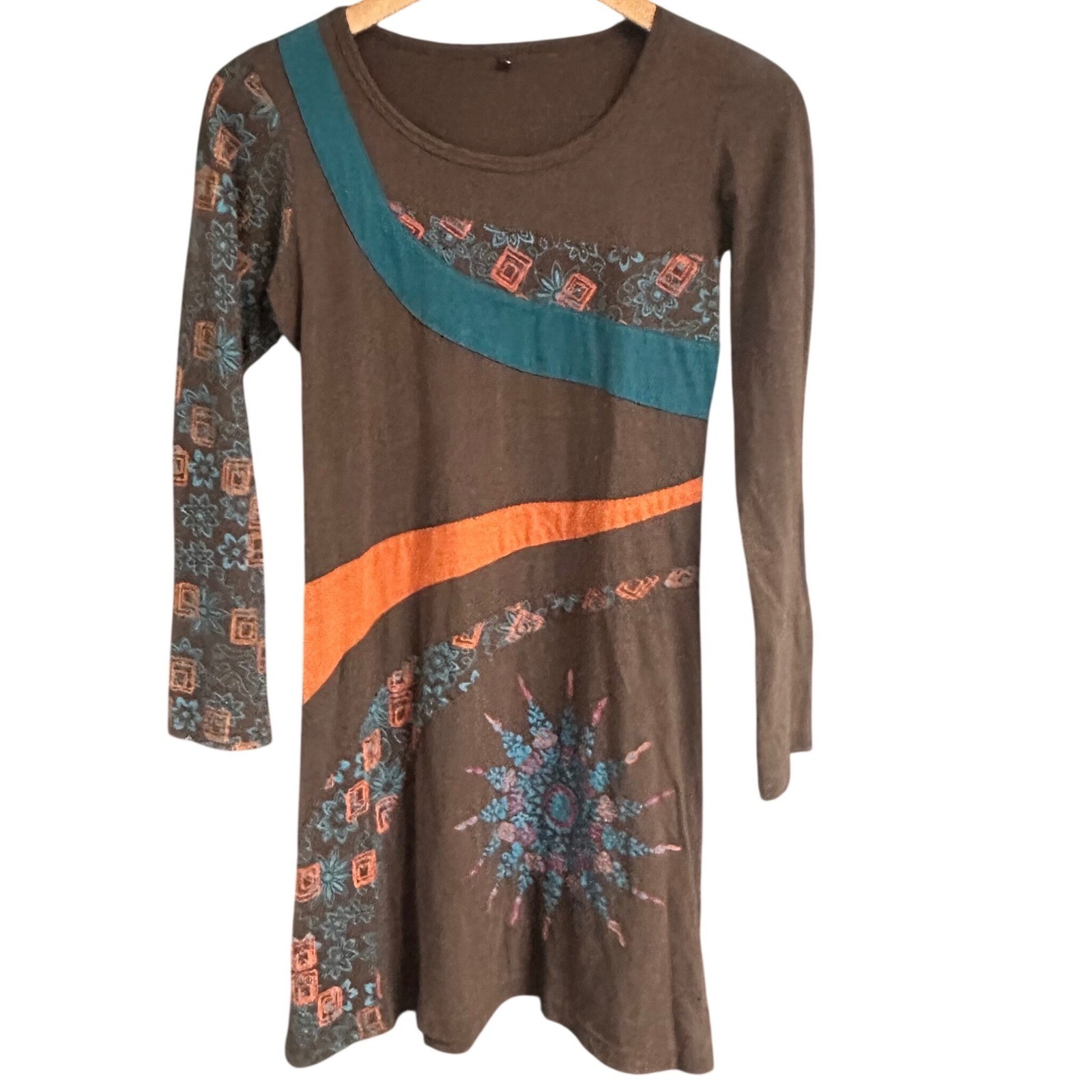Boho Patchwork Art Dress Womens Cotton Asymmetrical Festival Lagenlook Womens S
