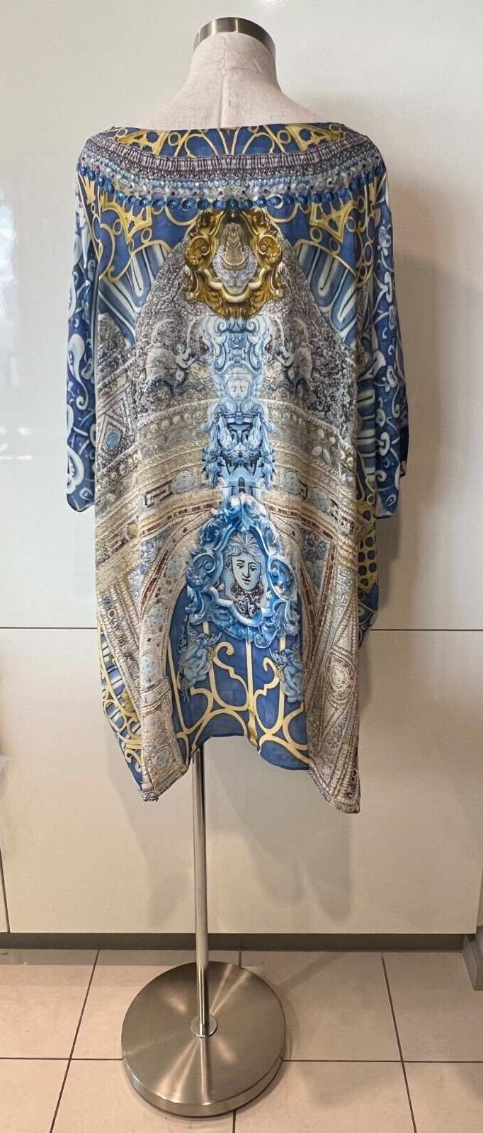CAMILLA Blue/Yellow Medusa Print, Beads,Crystals Kaftan Dress ONE SIZE