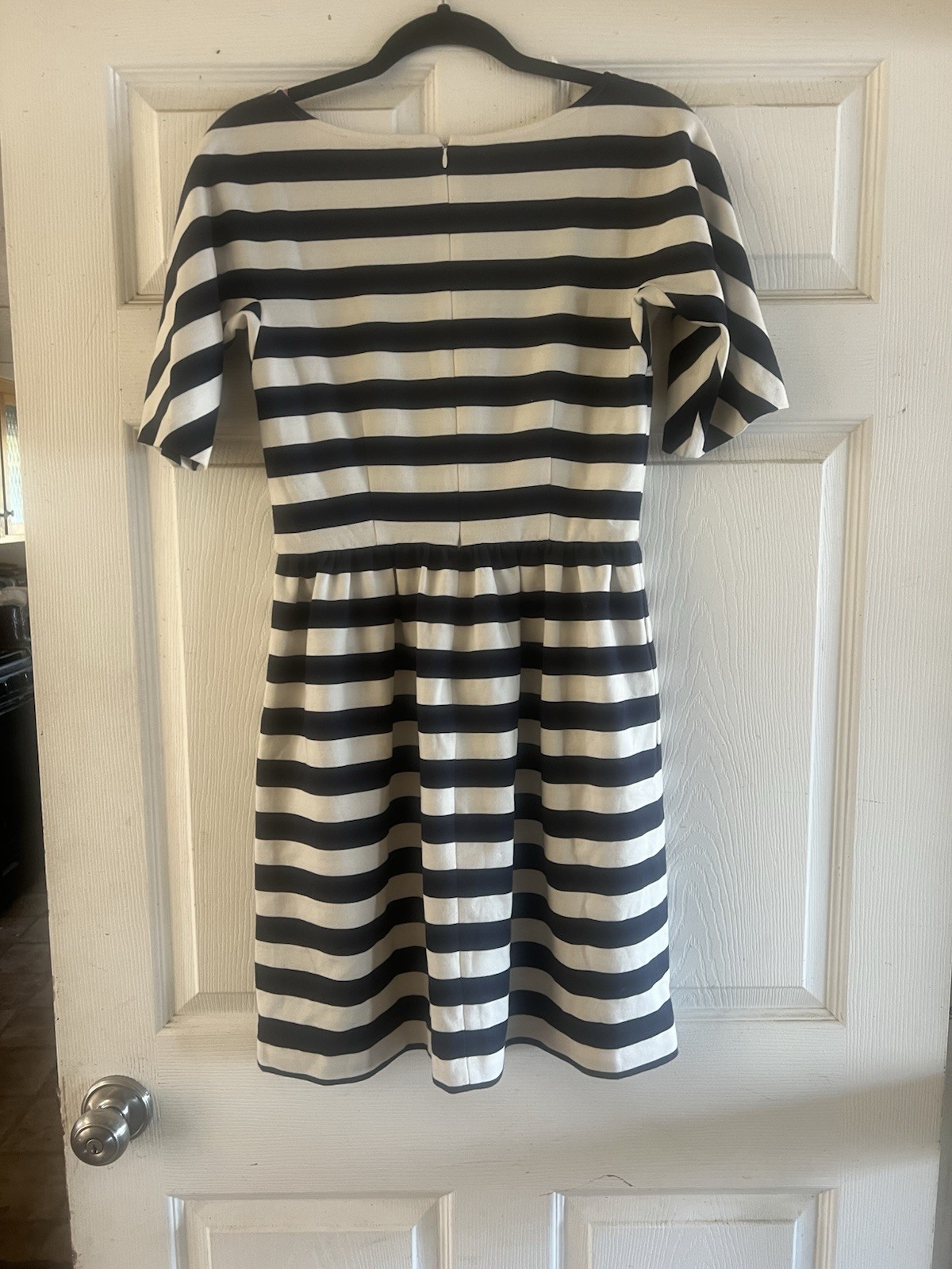 Betsey Johnson Navy/White Striped Fit & Flare Knee Boat Neck Knit Dress 10