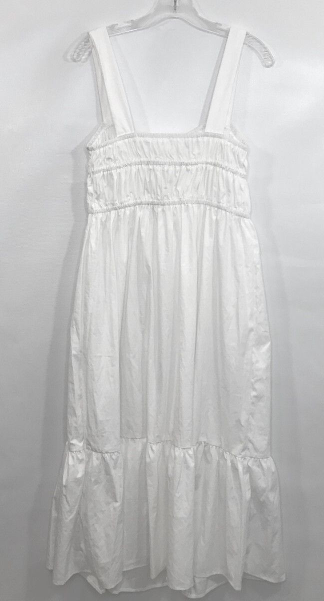 Boho White Midi Dress L Corset Tie Smocked Casual Summer Dress USA Seller