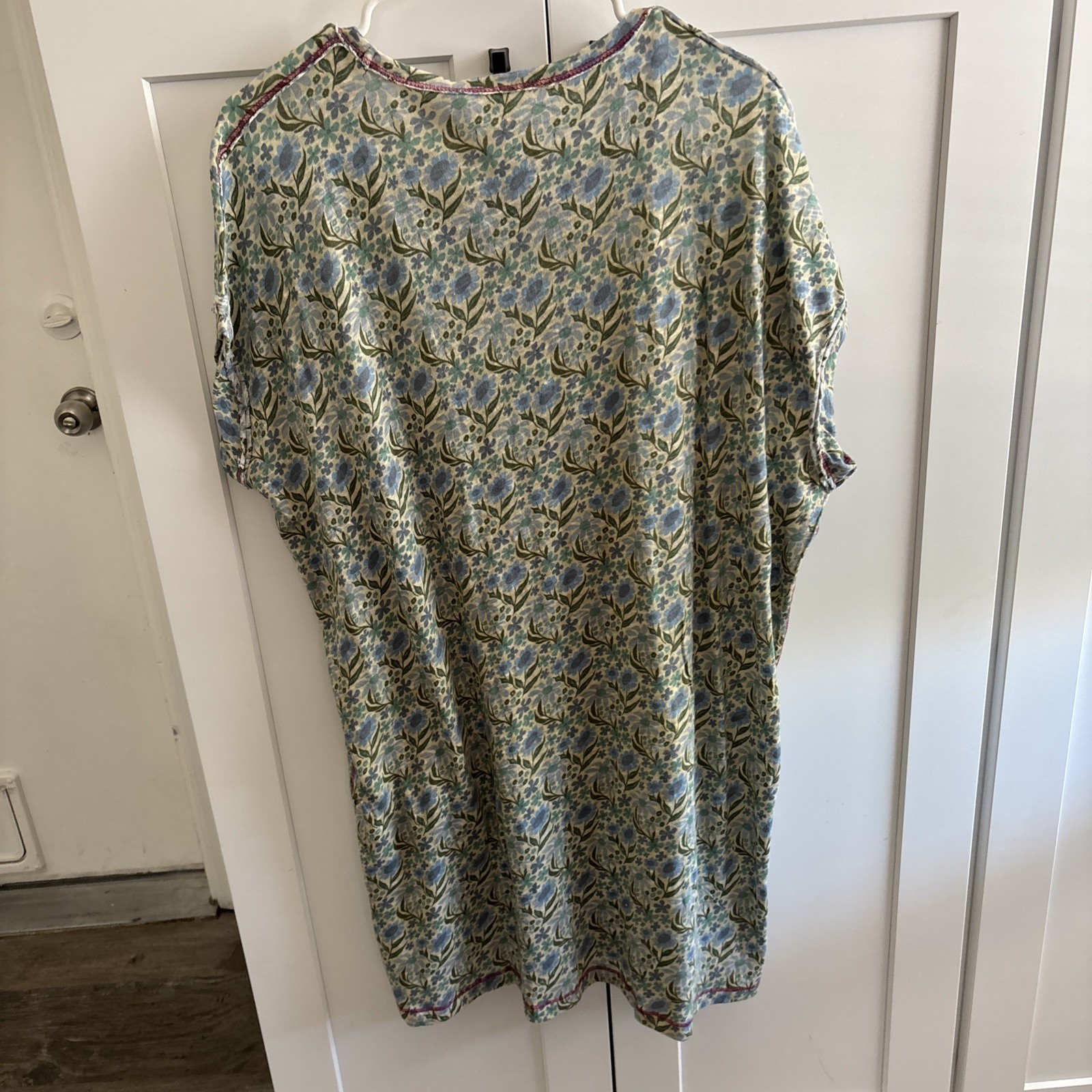 NWT Natural Life Frankie Knit Tee Mini Dress Cotton Slub Blue Green Floral M