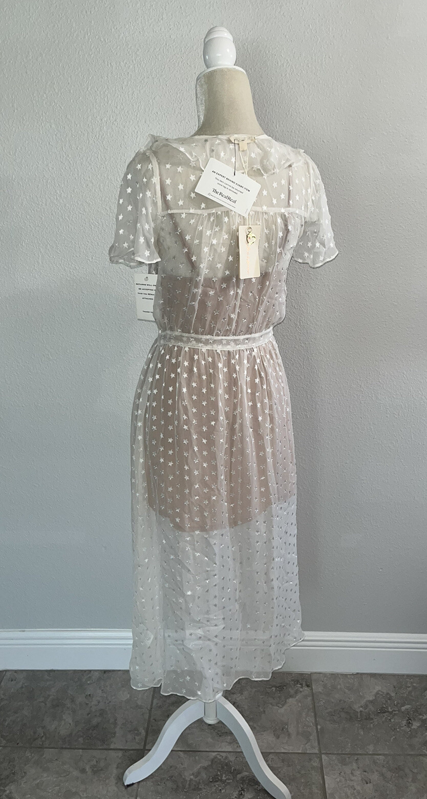 FOR LOVE AND LEMONS Firecracker Button Ruffle Midi Dress Cream Sheer Star S New
