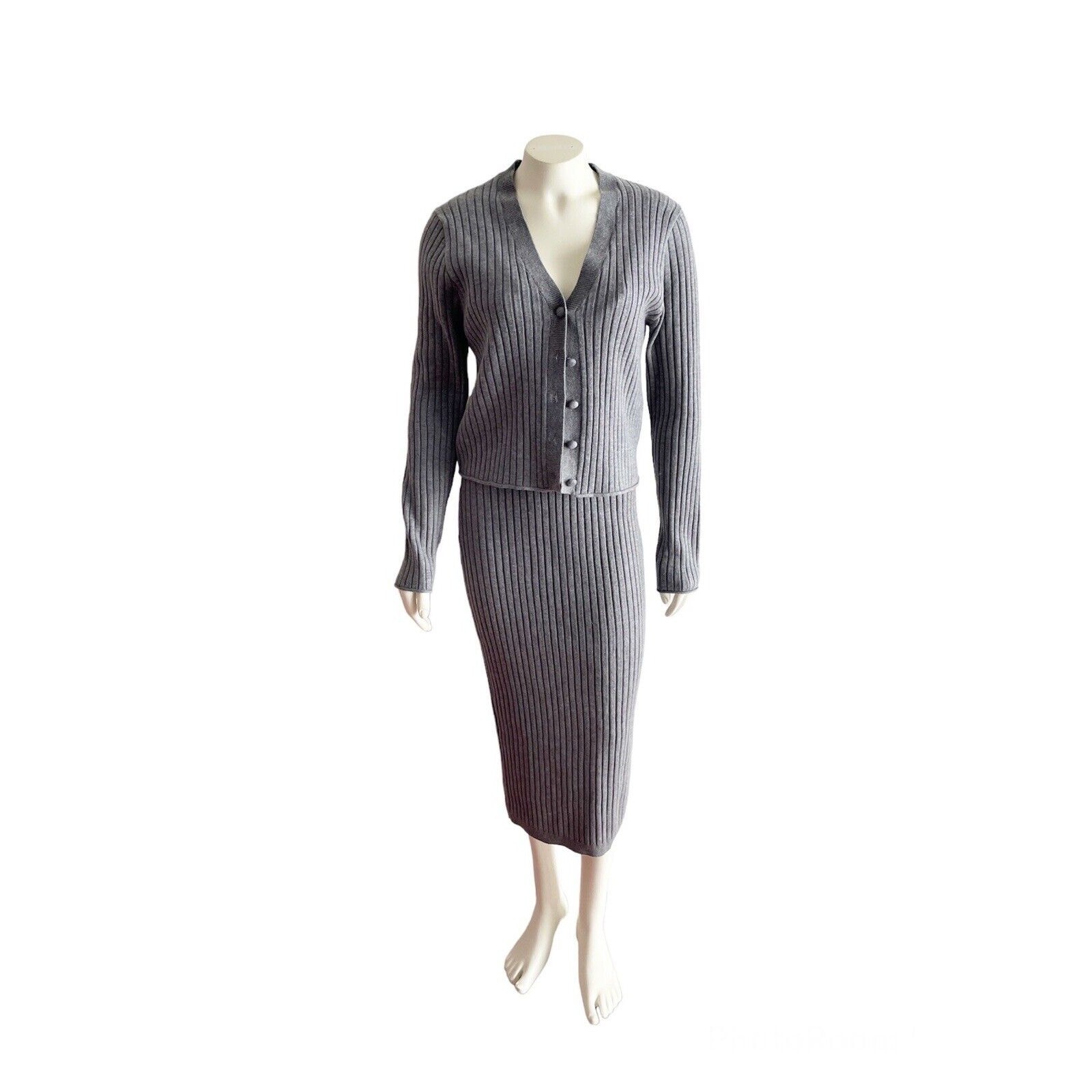 7 For All Mankind gray ribbed dress and cardigan set Minimal Medium