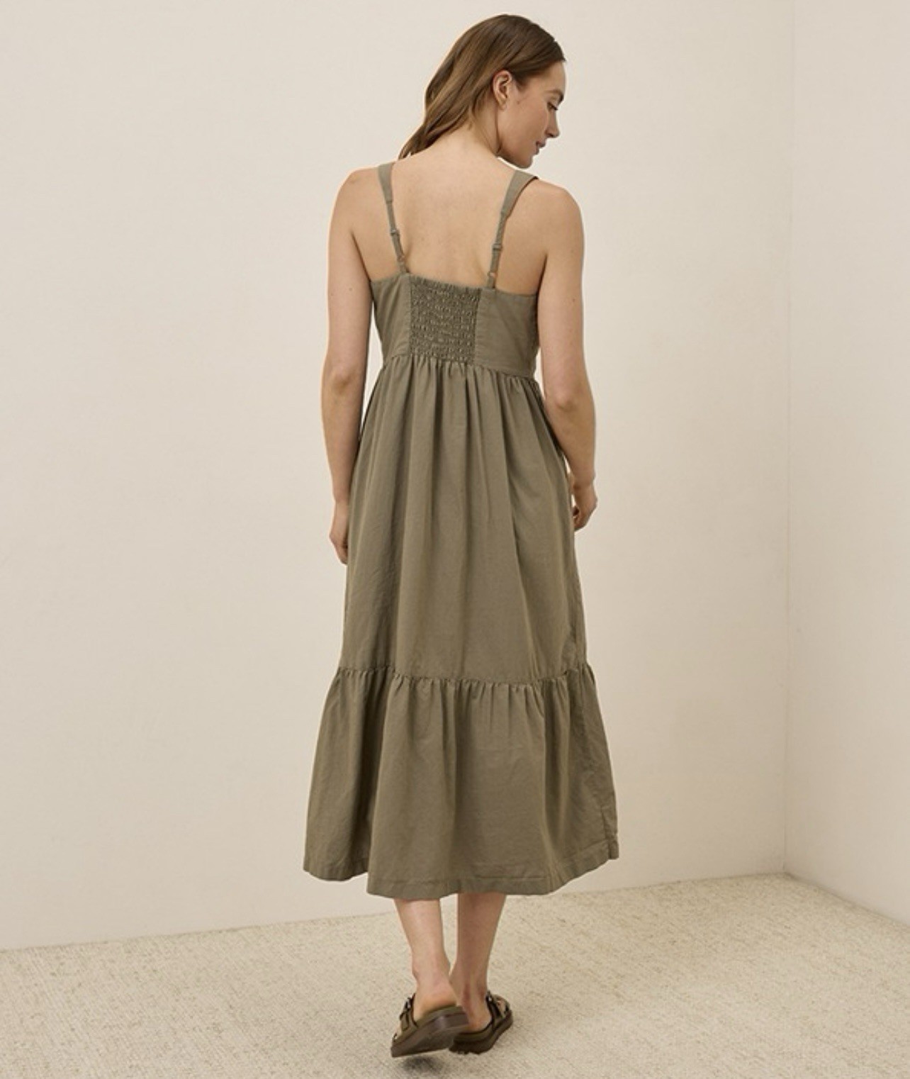 Pact Khaki Green Canopy Linen Organic Cotton Easy Tank MIDI Dress Size XL