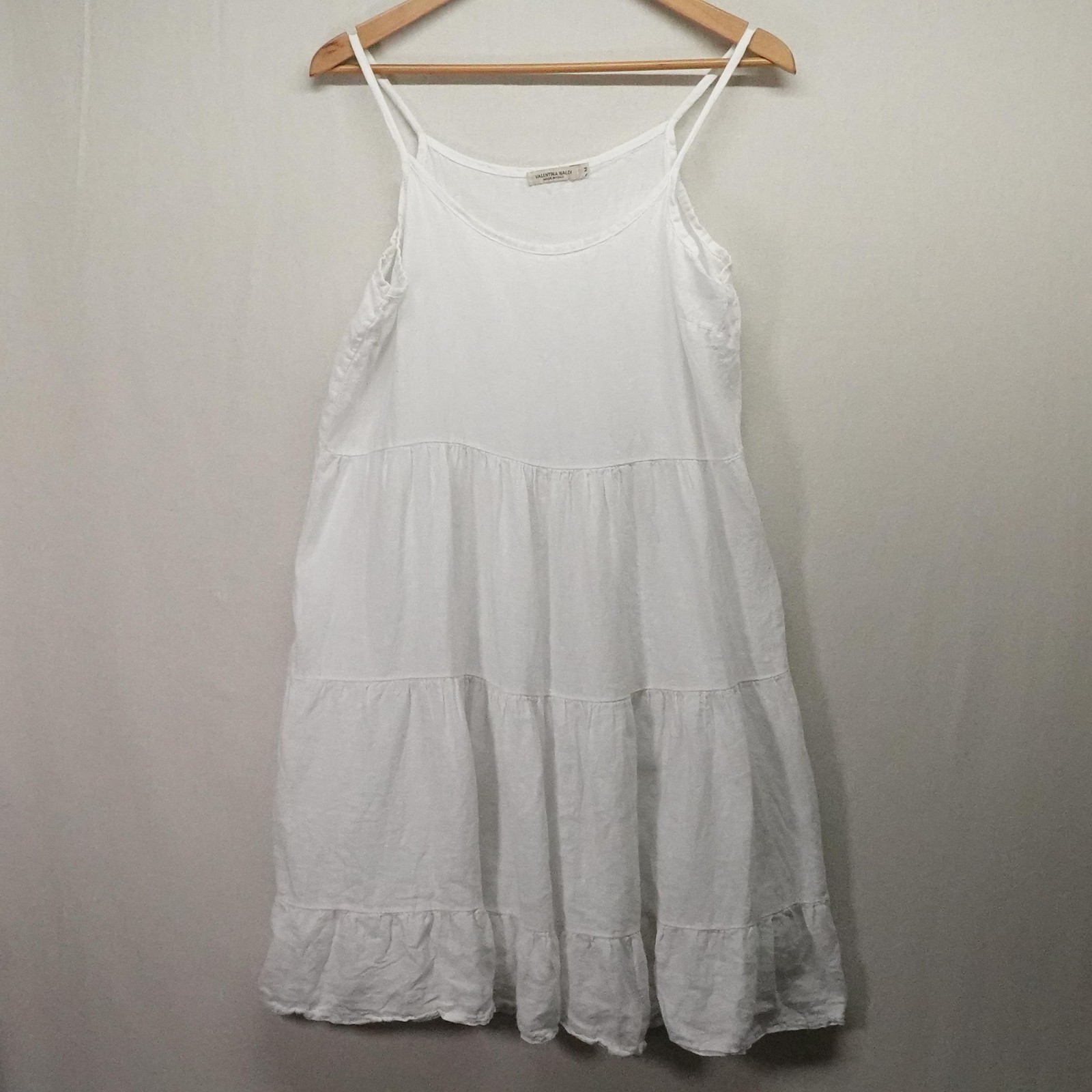 Valentina Naldi Dress Womens Medium White Linen Tiered Cover Up Made Italy