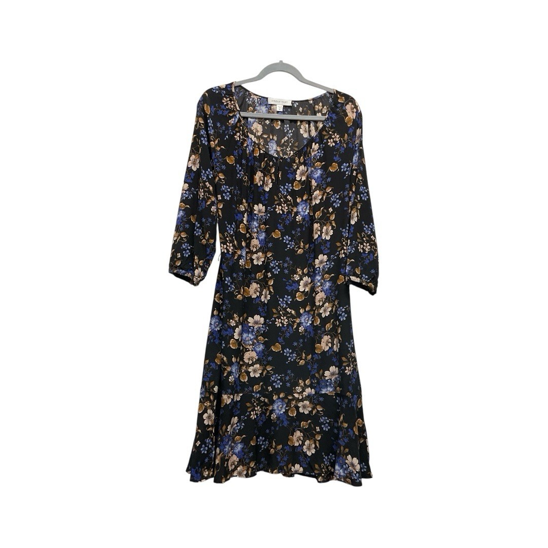 AMOUR VERT Silk Floral Dress size M Midi length Semi-sheer lightweight whimsical