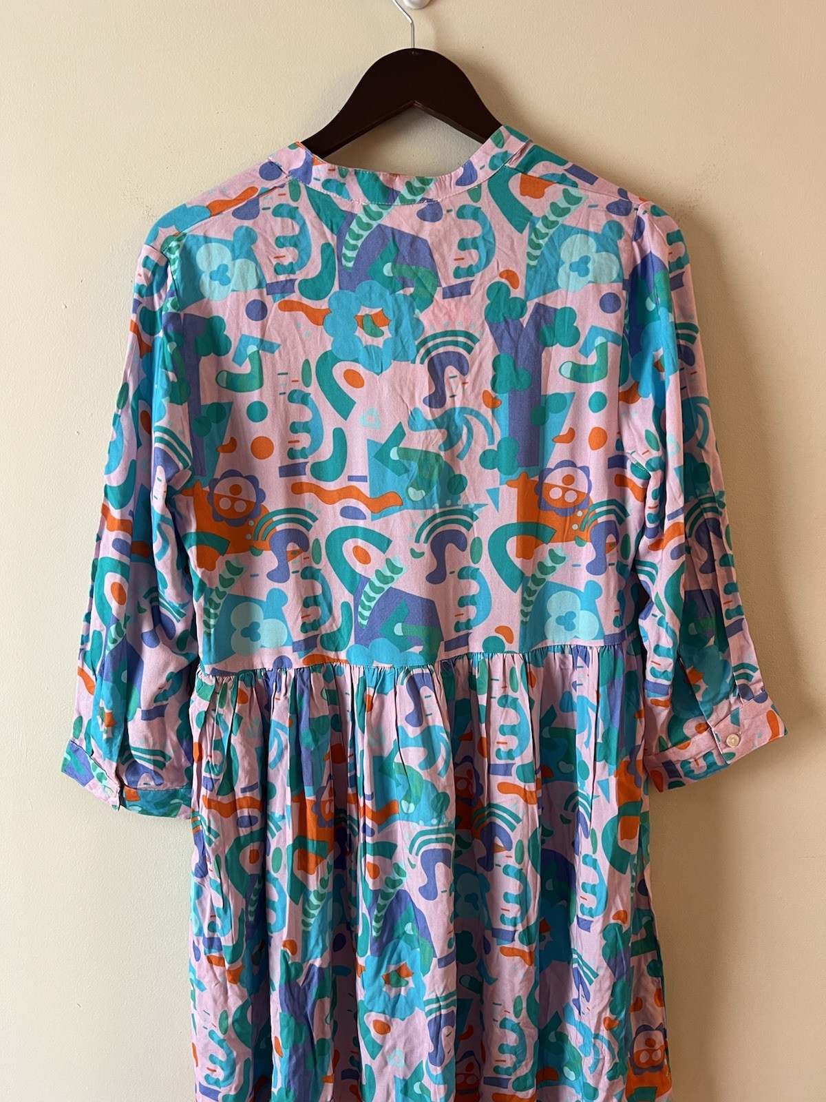 Briton Court NEW Pink Abstract Printed Button Front Mini Dress Size Medium