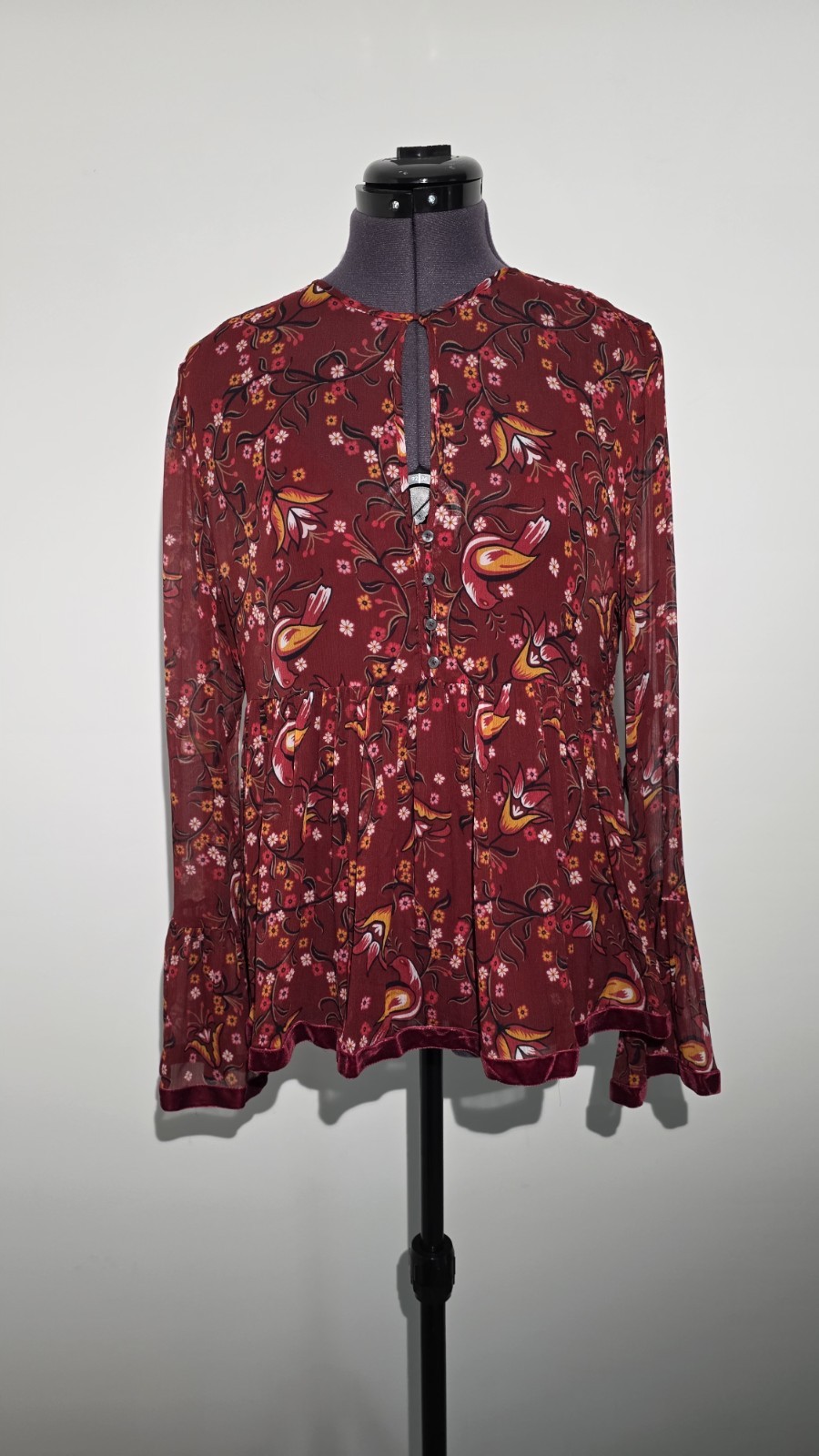 Tommy Hilfiger Floral Print Blouse Burgundy Long Sleeve Size US 4 UK 8…