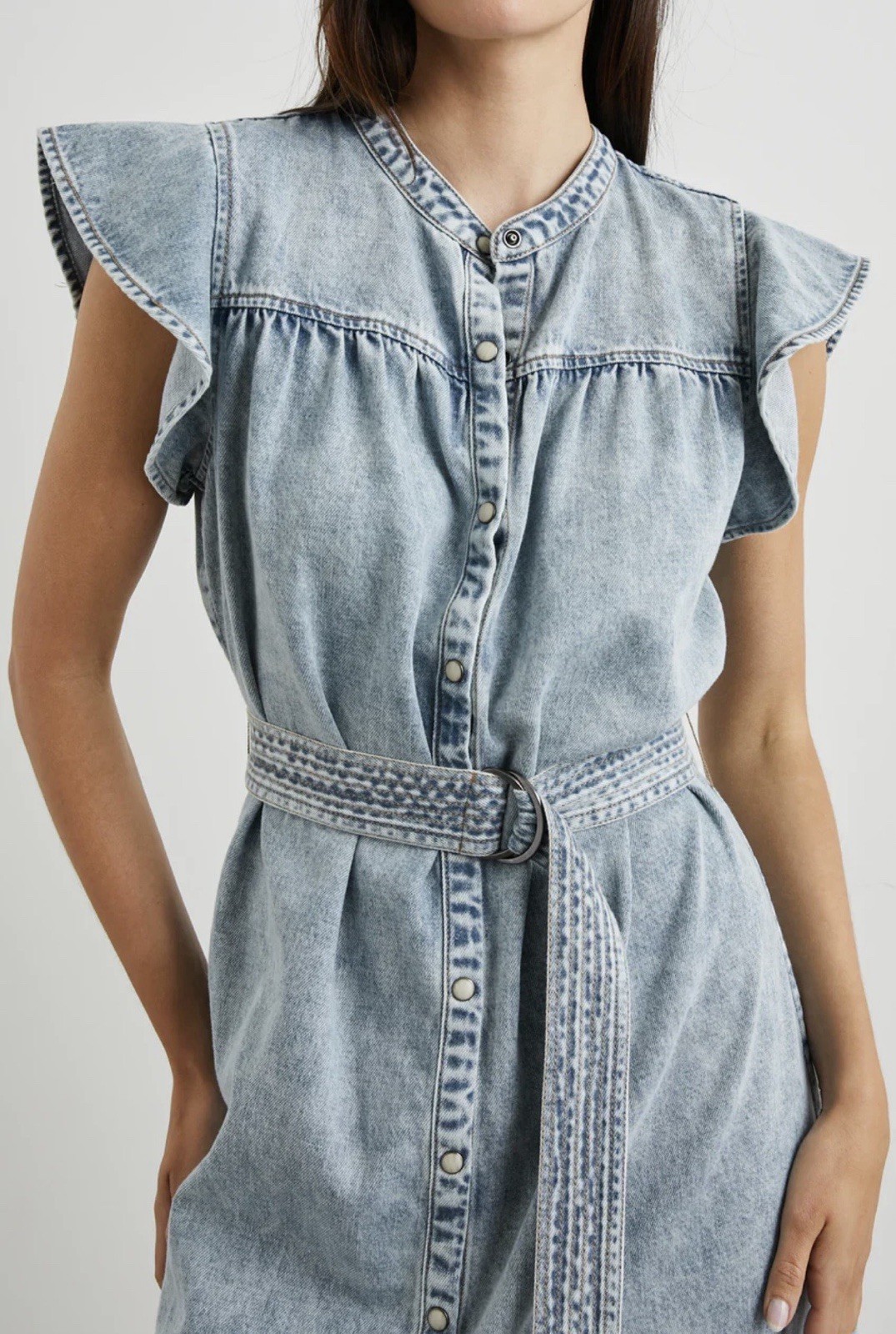 Rails Letta Faded Indigo Denim Pearl Snap Front Dress Flutter Sleeve Women’s M