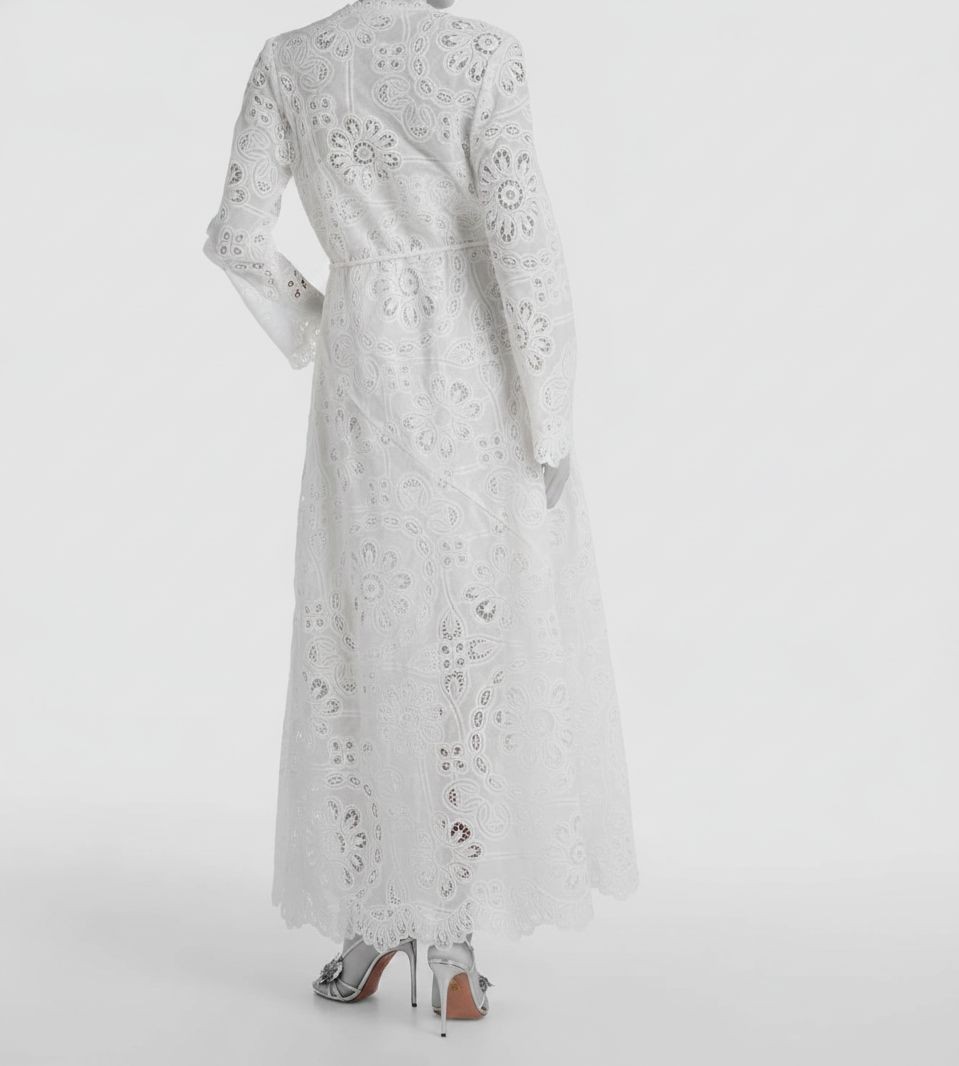 Zimmermann Women’s White Ottie Embroidered Cotton Maxi Dress Size 1