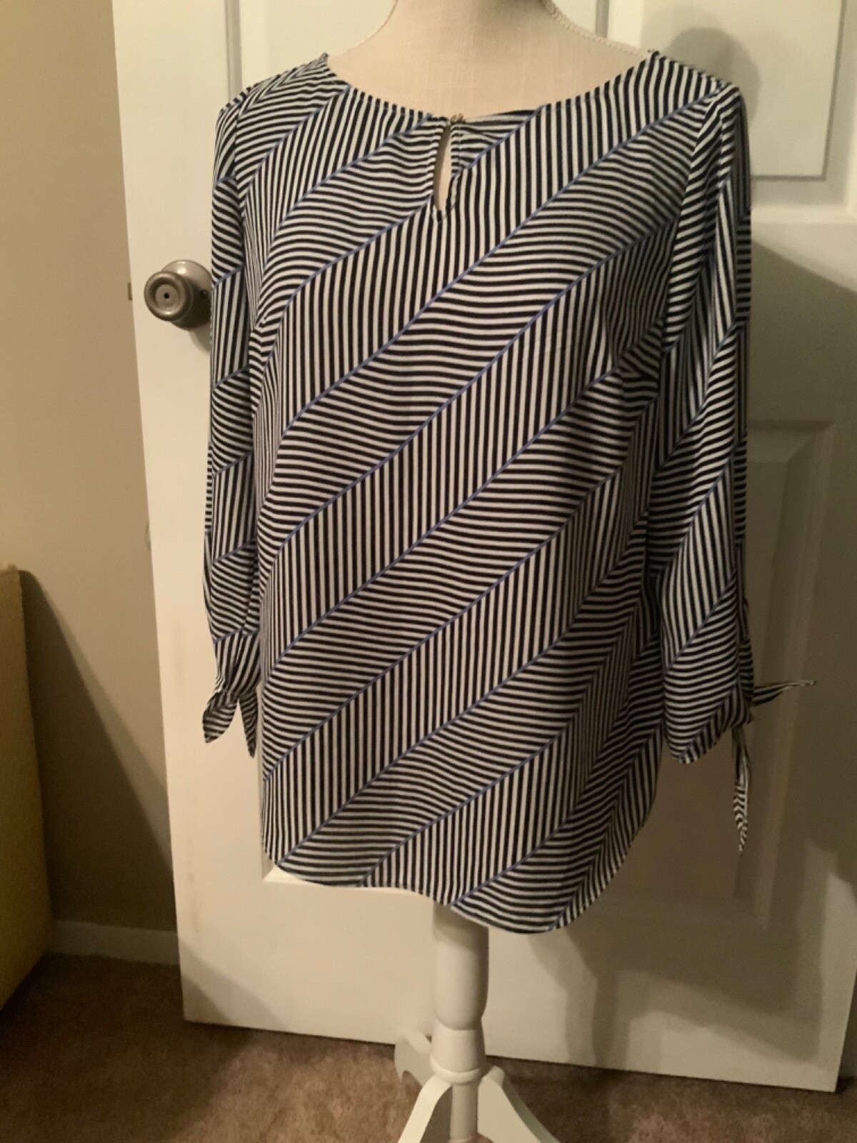 🌸 Talbots Blue White Stripe 3/4 Sleeve Blouse Top Size XS 🌸