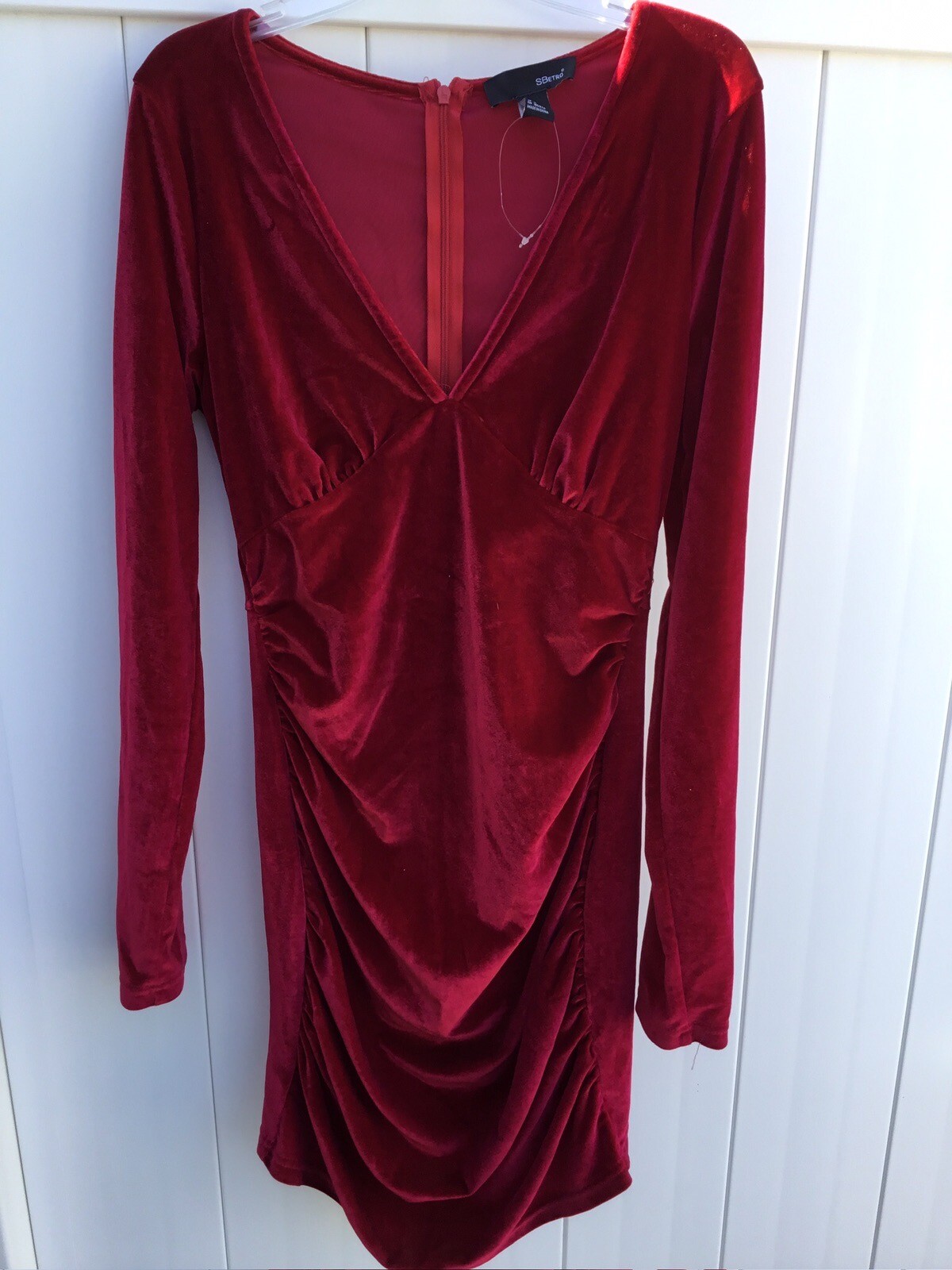 NWOT SBetro Red Bodycon Shift Dress Small Velvet Ruched Holiday Elegant Dress