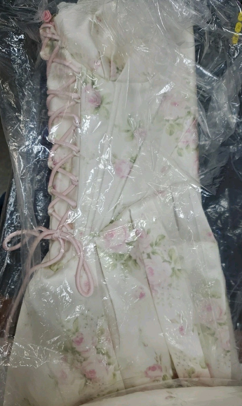 New Lace Made Love Flower Notes Corset Dress Cream/Pink Size Small