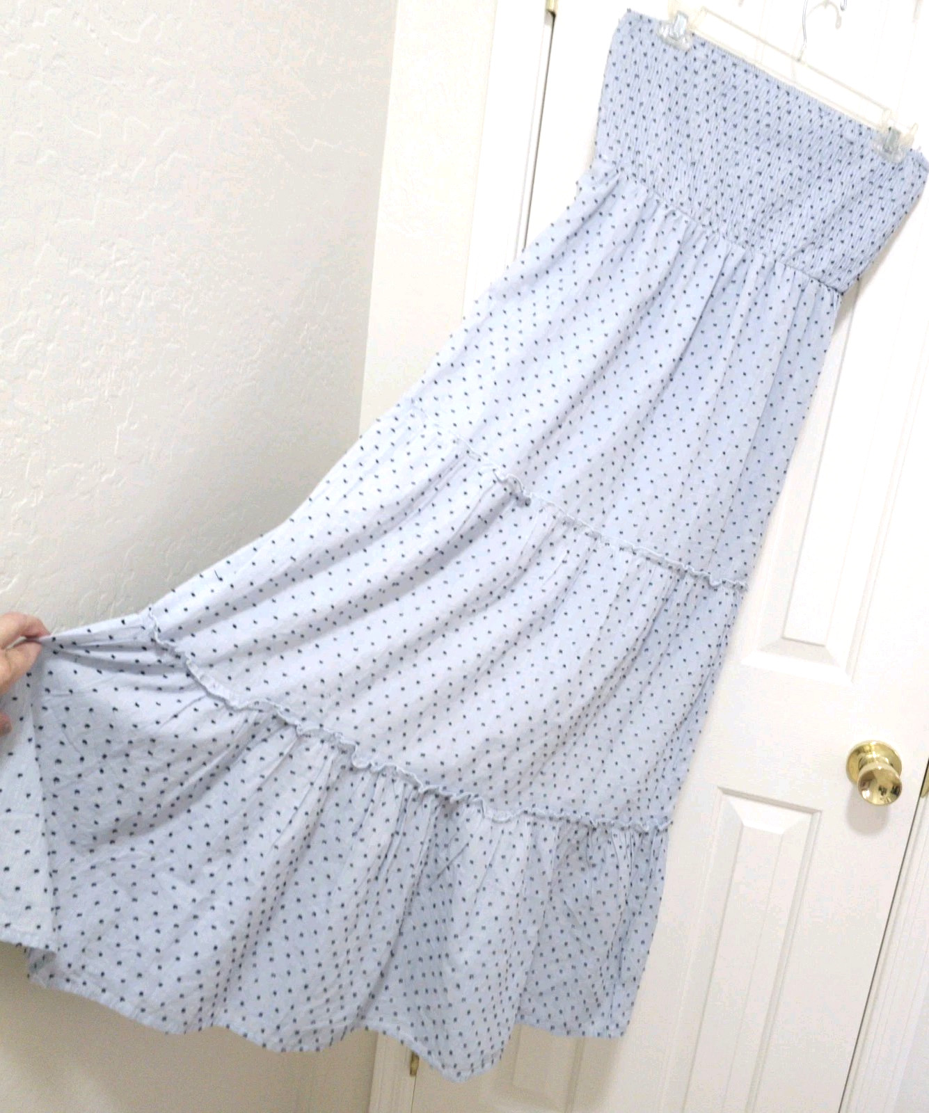 Style Envy Peasant BOHO STRETCHY Tube Top LONG STRAPLESS MAXI Dress Medium Blue