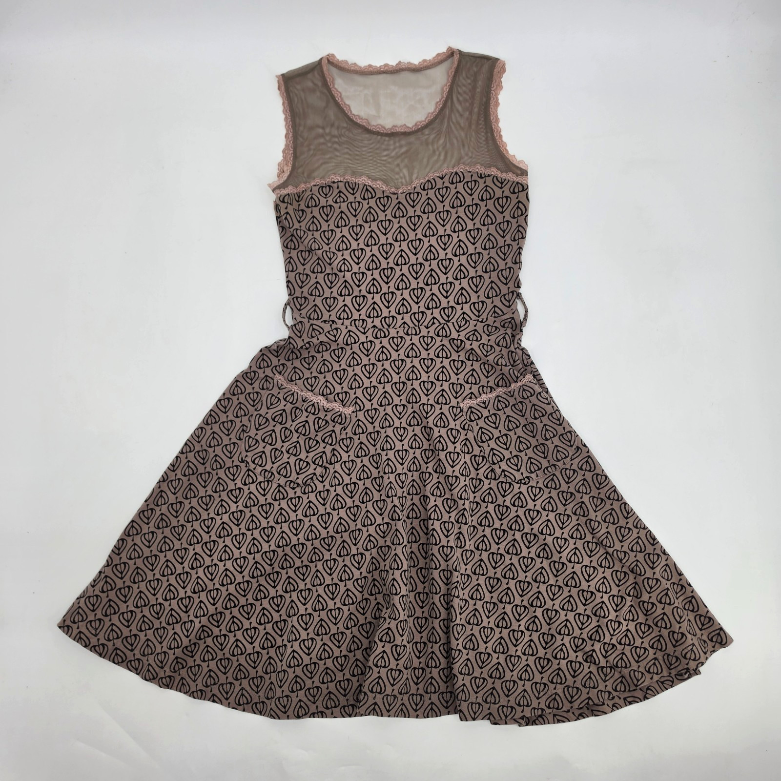 Effies Heart Modcloth Fit Flare Jackie Dress Size Small Brown Leaf Sheer Top