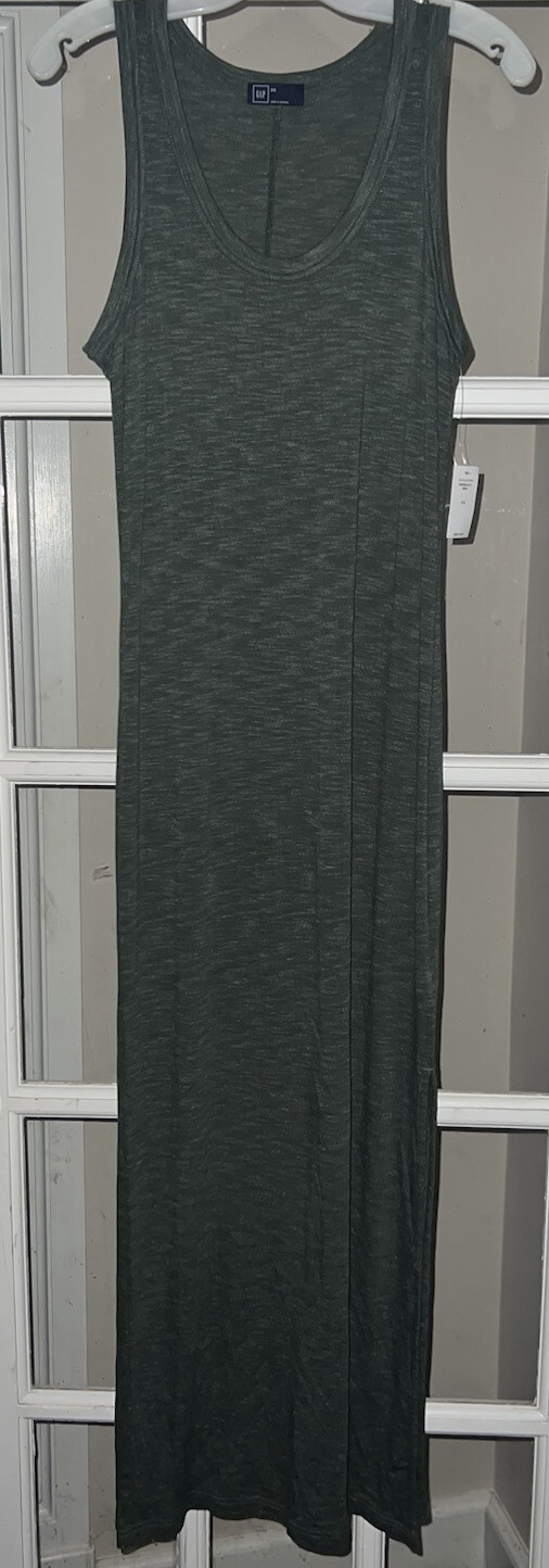 NWT GAP RETAIL MAXI DRESS SCOOP NECK MARLED HEATHER GREEN WOMEN’S XS NEW W/TAGS
