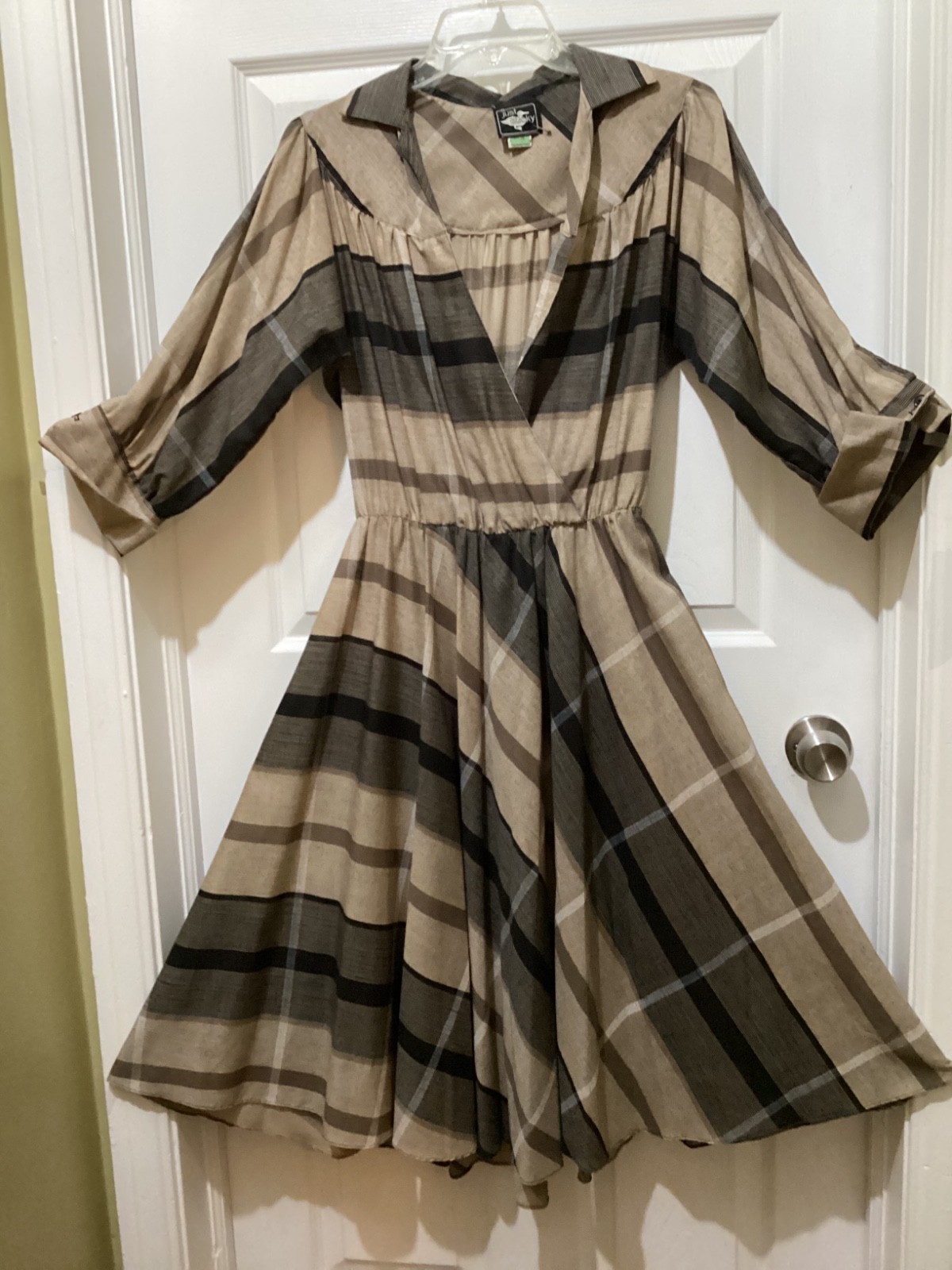 VTG 70s Just Ducky Dress Plaid Surplice Rockabilly Day ~SZ 10~EUC!