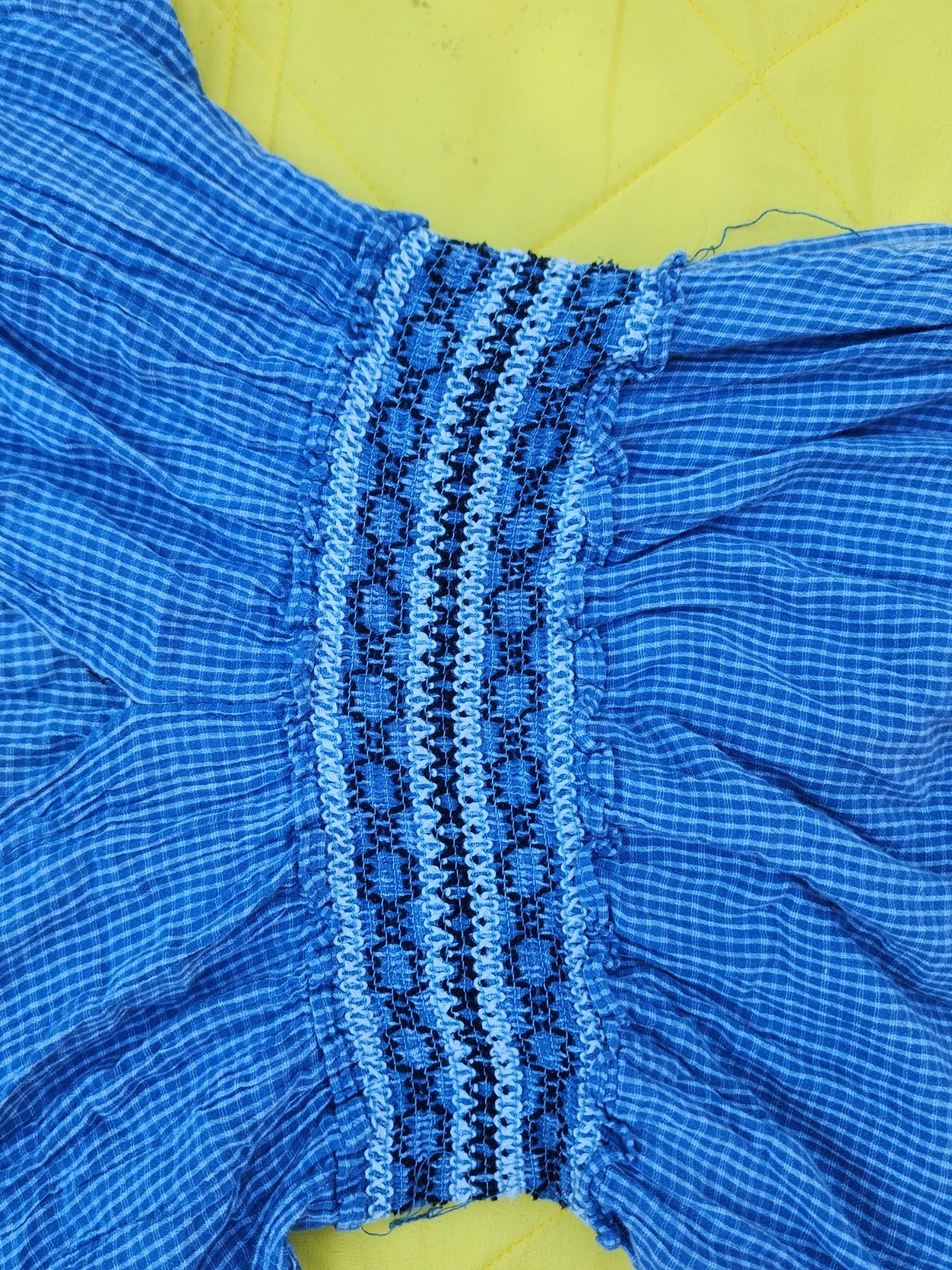Max Studio Blue Gingham Strapless Smocked Ruffle Sundress Knee Length XS