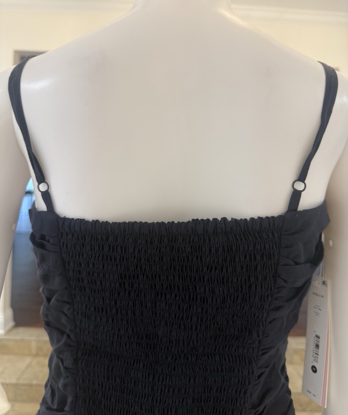 AQUA Sweetheart Navy Ruched Bubble Mini Dress Size M