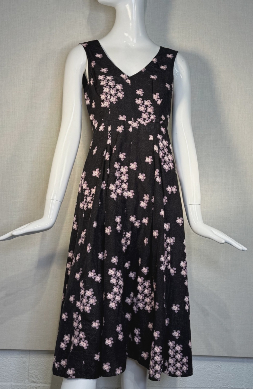 2014 MARNI Cherry Blossom Print Viscose Linen Deep V-Neck Sun Dress SIZE IT38 S