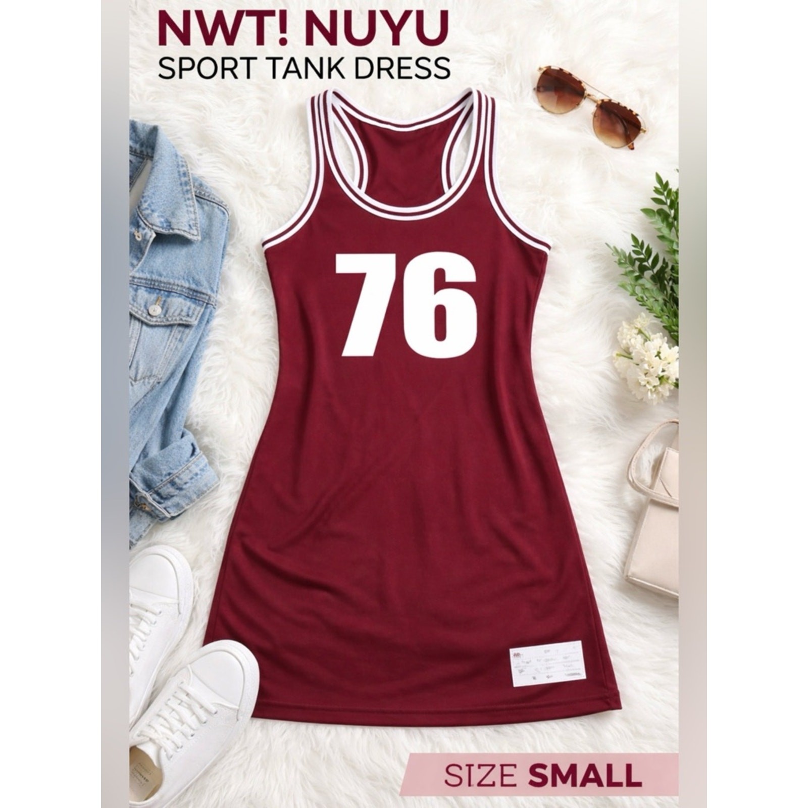 Maroon ’76’ Sleeveless Jersey Dress size small