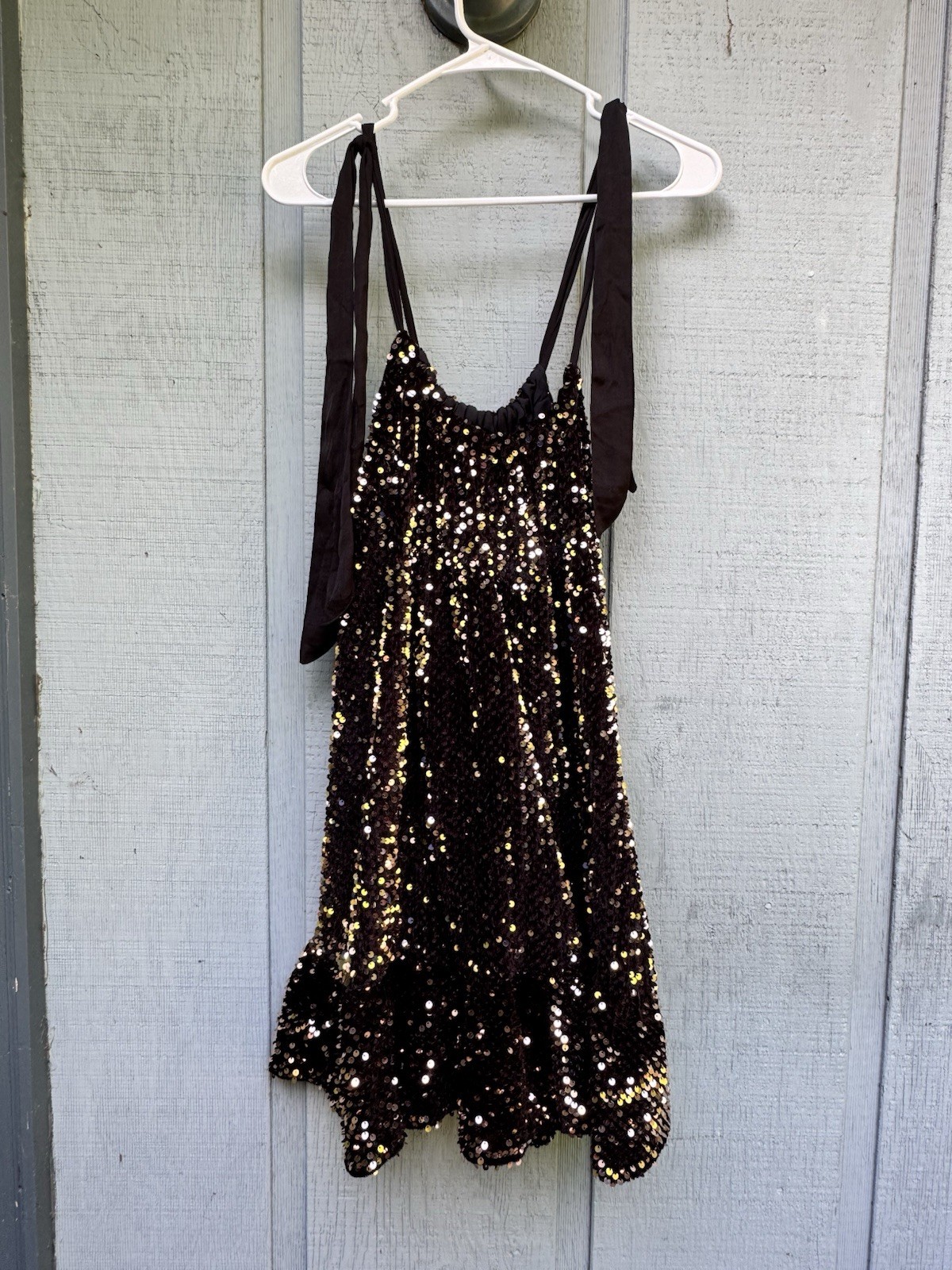 Free People Black Gold Sequin Mini Slip Dress Scoop Neck Strappy Women’s M