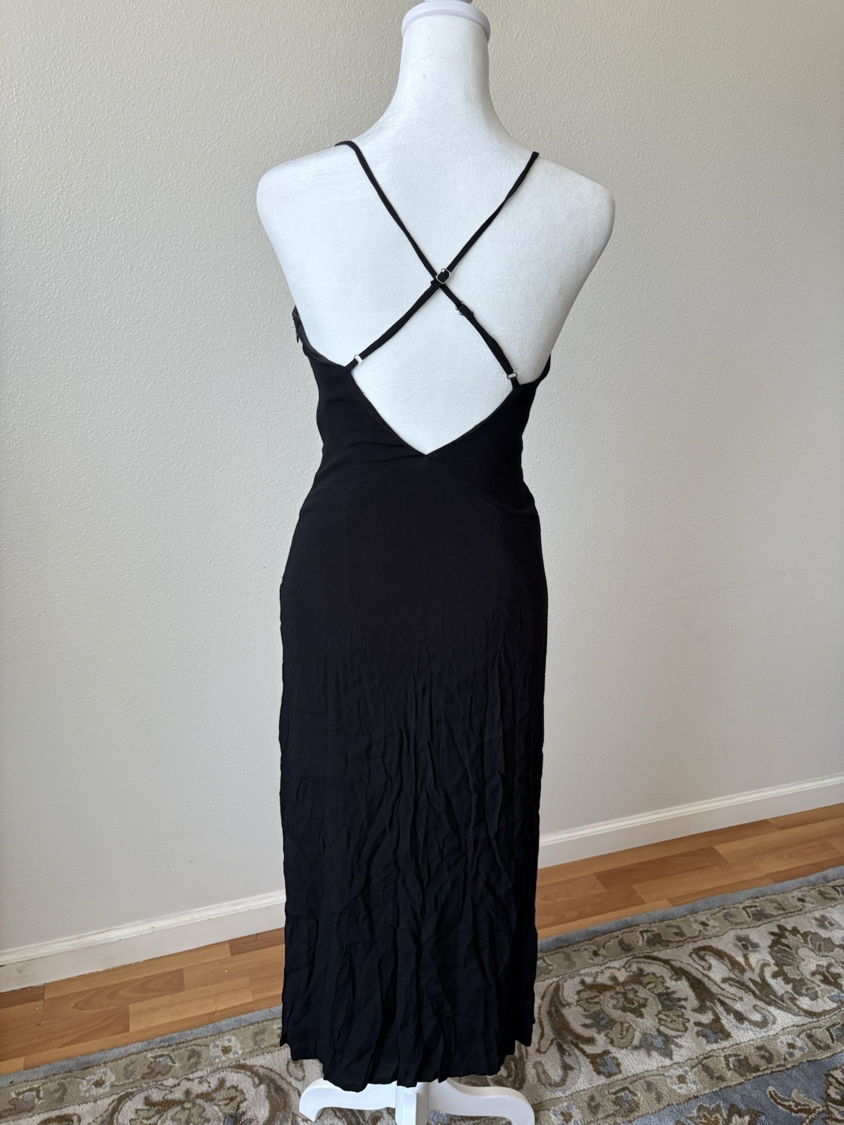 FORE Black Solid V-Neck Adjustable Strappy Open Back Maxi Slip Dress S