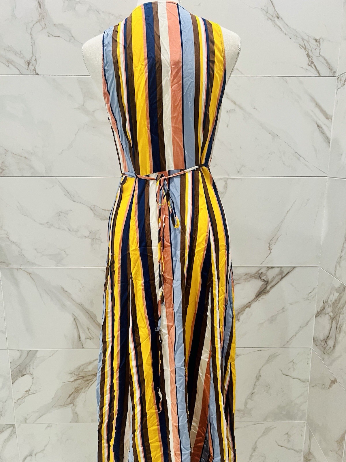 Striped Maxi Dress Retro Print Boho Women’s Wrap Dress Size M